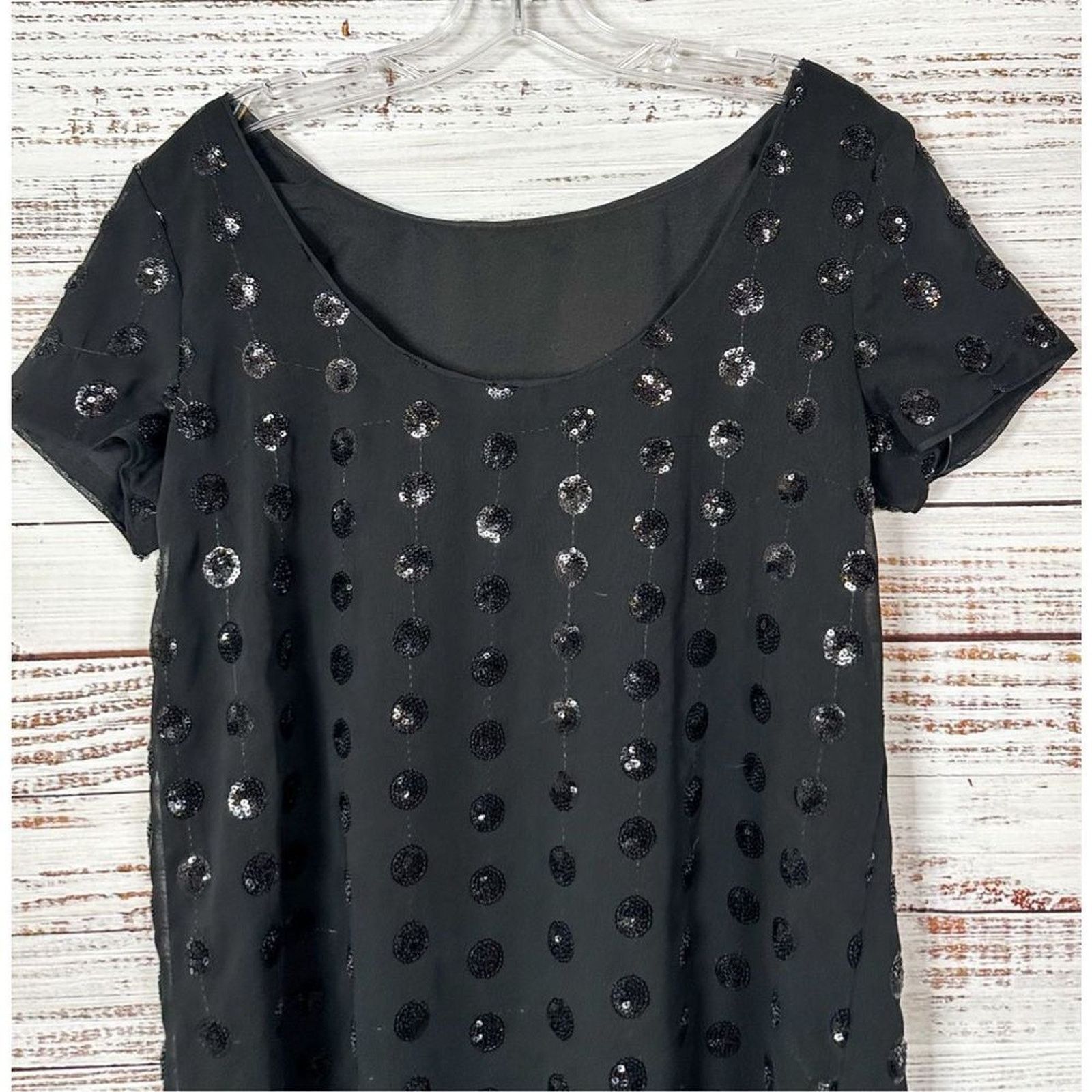 MILLY Milly Scoop Neck Sequin Dot Tee Blouse Black Size 6 NWT Size M / US 6-8 / IT 42-44 - 10 Thumbnail