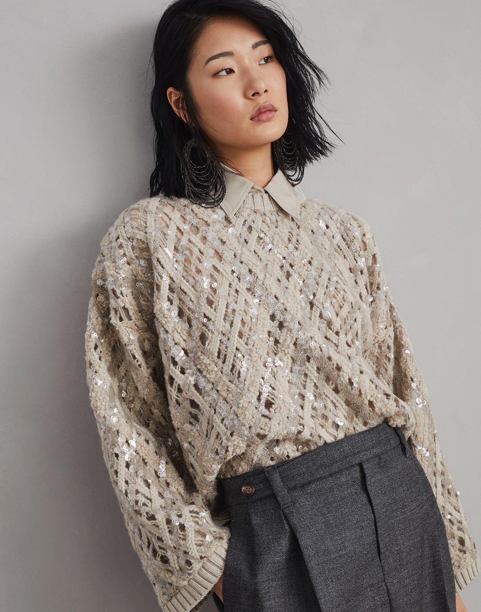 Brunello Cucinelli o1la1rc1a1025 Cashmere Sweater in Beige Size XL / US 12-14 / IT 48-50 - 4 Thumbnail