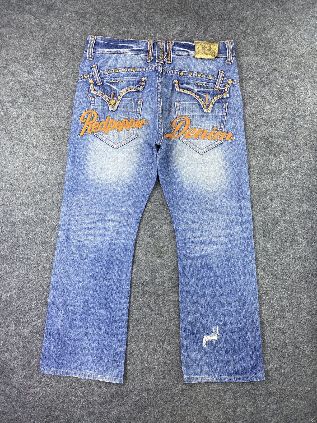 Japanese Brand Red Pepper Distress Blue Wash Denim - J971 Size US 37 - 4 Thumbnail