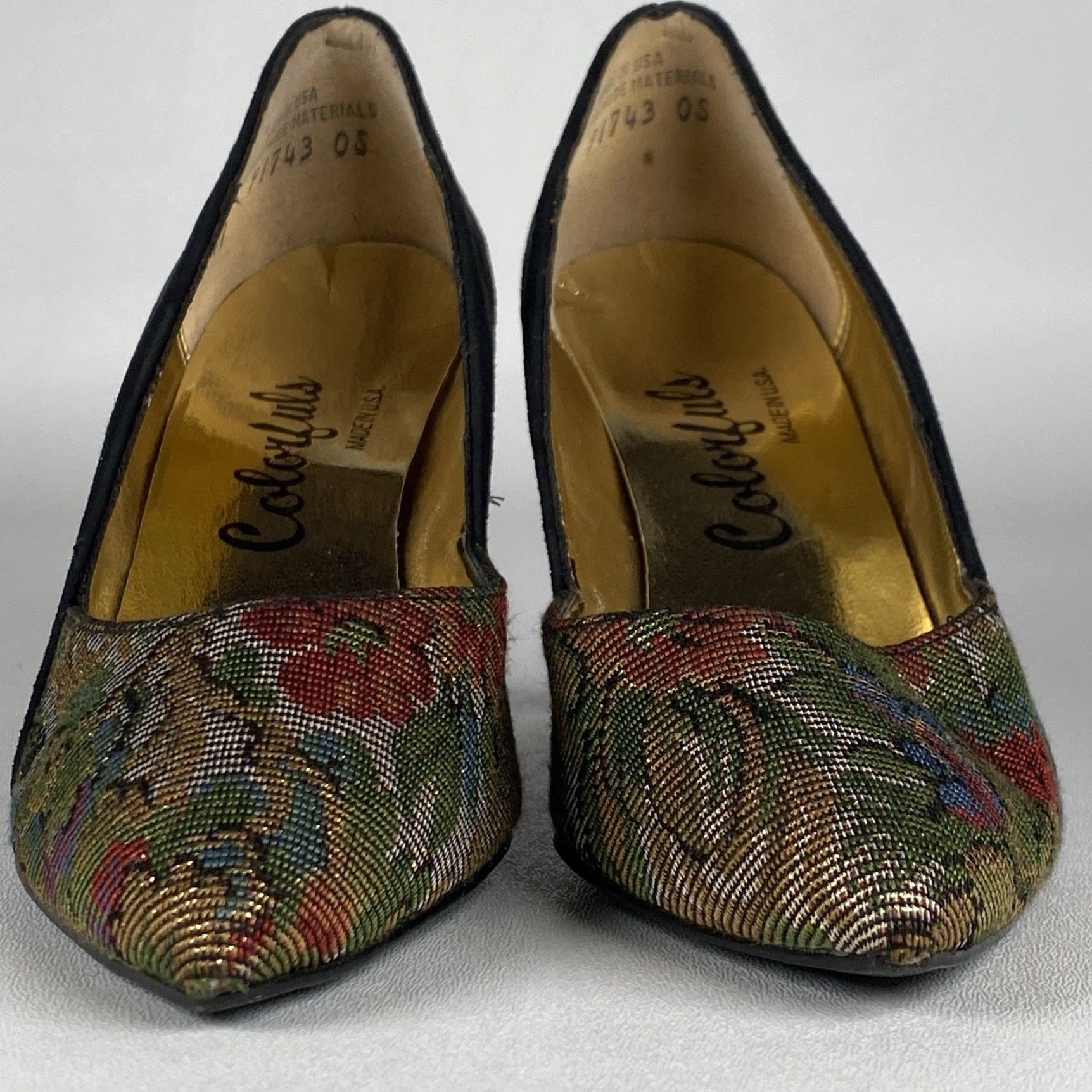 Vintage Vintage 1960s Mademoiselle Tapestry Heels Leather Size 6.5 B Women's Shoes Size US 7 / IT 37 - 3 Thumbnail