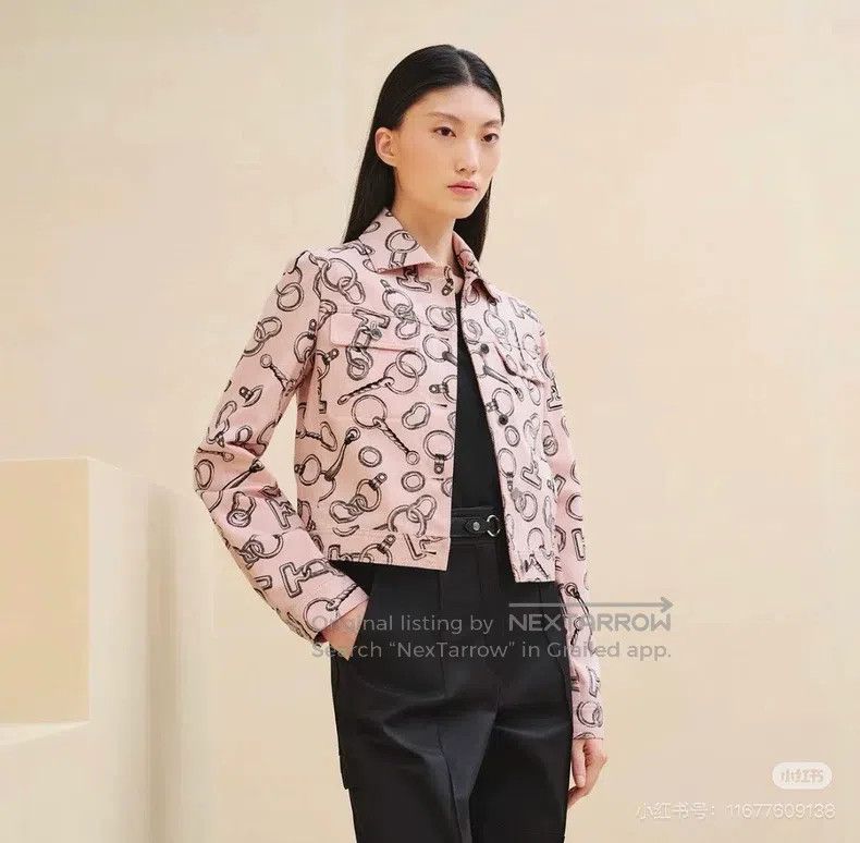 Hermes Hermes Pink Denim Jacket with classic lock chain pattern Size XS / US 0-2 / IT 36-38 - 6 Thumbnail