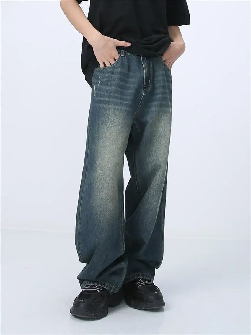 Designer × Japanese Brand Washed blue faded and distressed baggy jeans Size US 34 / EU 50 - 4 Thumbnail