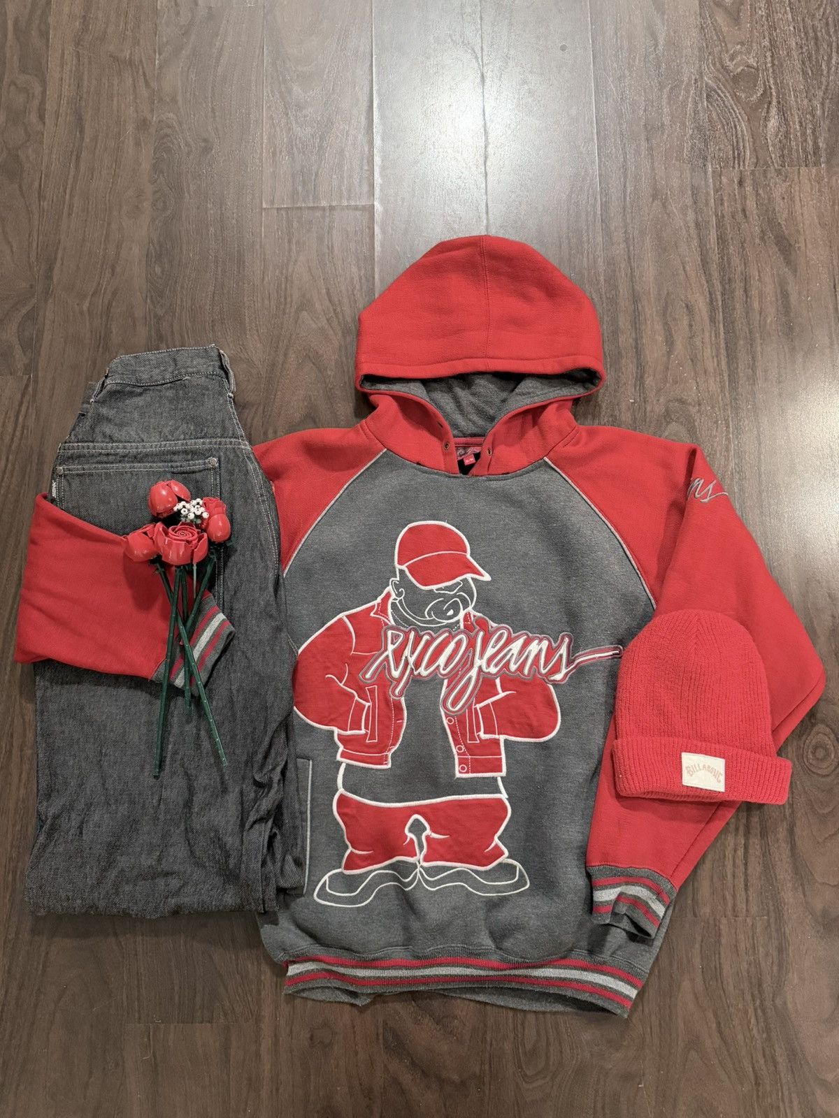 Other Y2K Exco Jeans Gray & Red Baggy Embroidered Hip Hop Hoodie Size US M / EU 48-50 / 2 - 5 Thumbnail