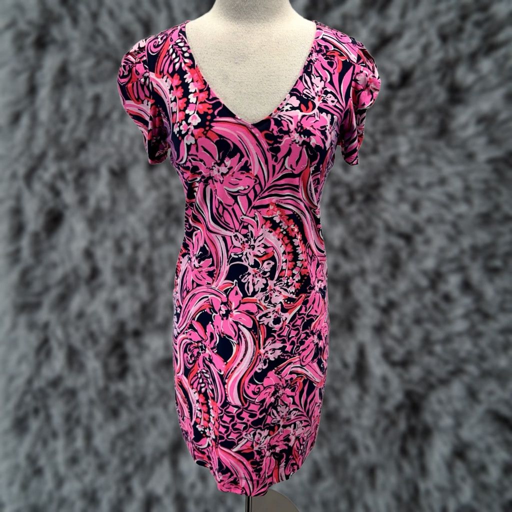 Lilly Pulitzer Lilly Pulitzer Low Tide Navy Fins and Feathers Aleece Dress Women’s S Pima Beach Dress T-Shirt Style Knee Length Multicolor Beach Theme Women's S Size S / US 4 / IT 40 - 1 Thumbnail