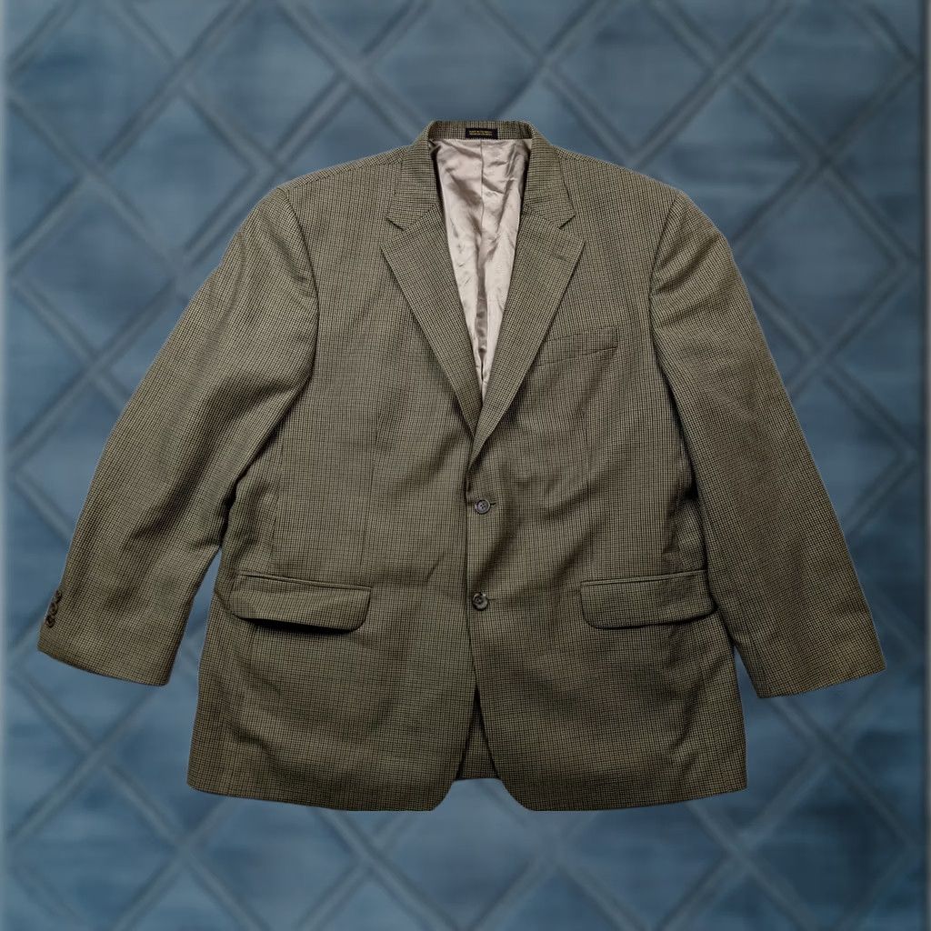 Stafford Stafford Blazer Jacket Mens 46R Beige Houndstooth Poly Wool Blend 2 Button Single-Breasted Notch Lapel 4-Button Sleeve Size 46R - 1 Thumbnail