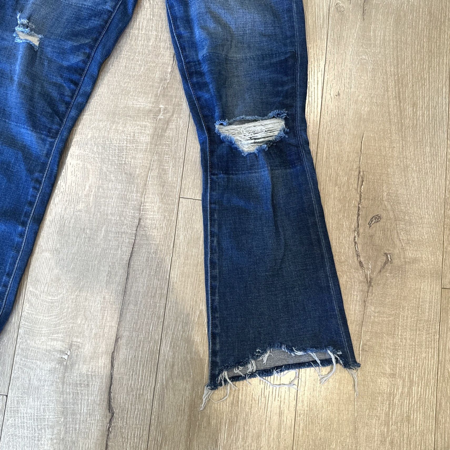 Madewell Madewell Cali Demi Boot Women's Jeans 25 Mid Rise Blue Stretch Raw Hem Chewed Size 42" / US 20 - 2 Thumbnail