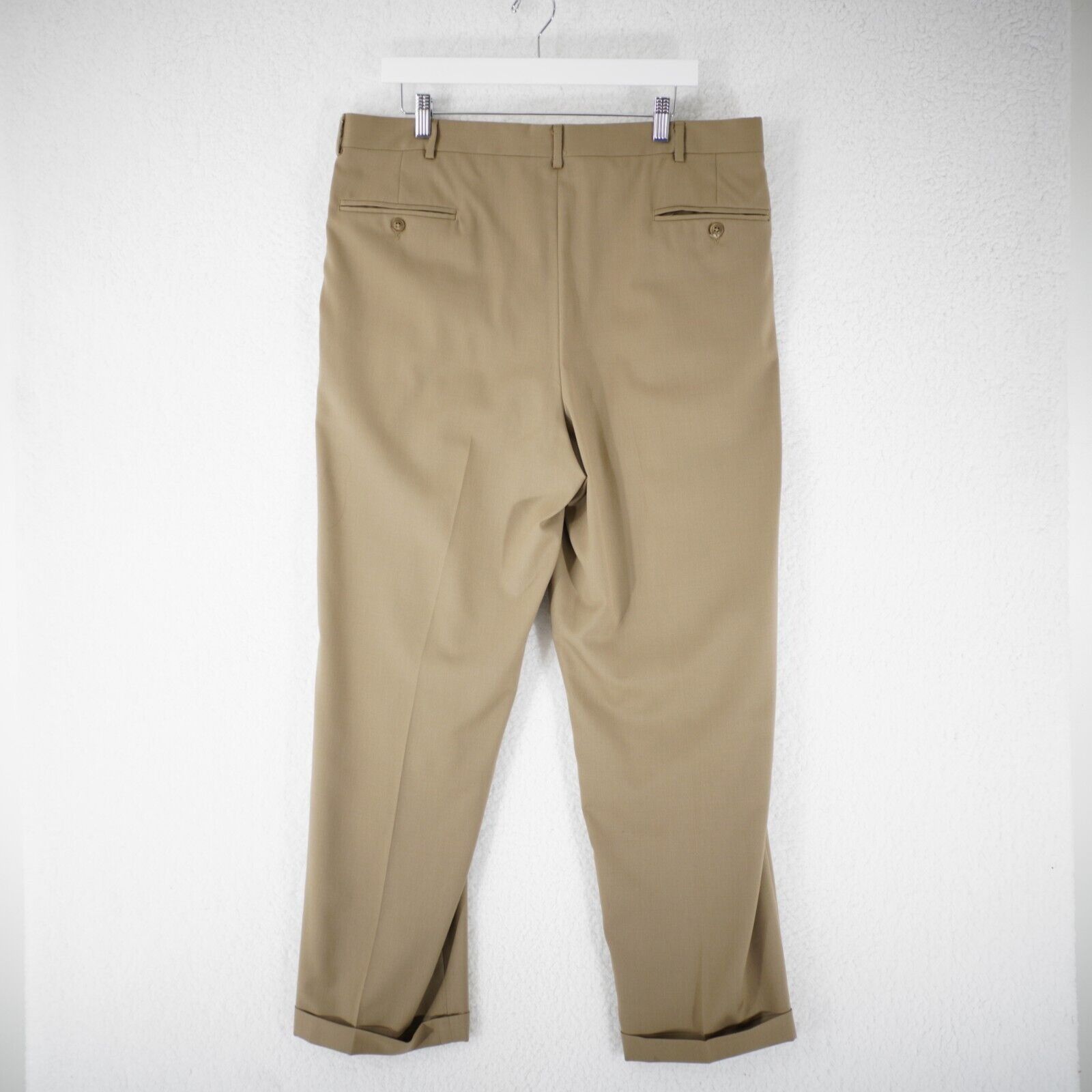 Pierre Cardin Pierre Cardin Tan Pleated Cuffed High Rise Wool Dress Pants Size 38R - 3 Thumbnail