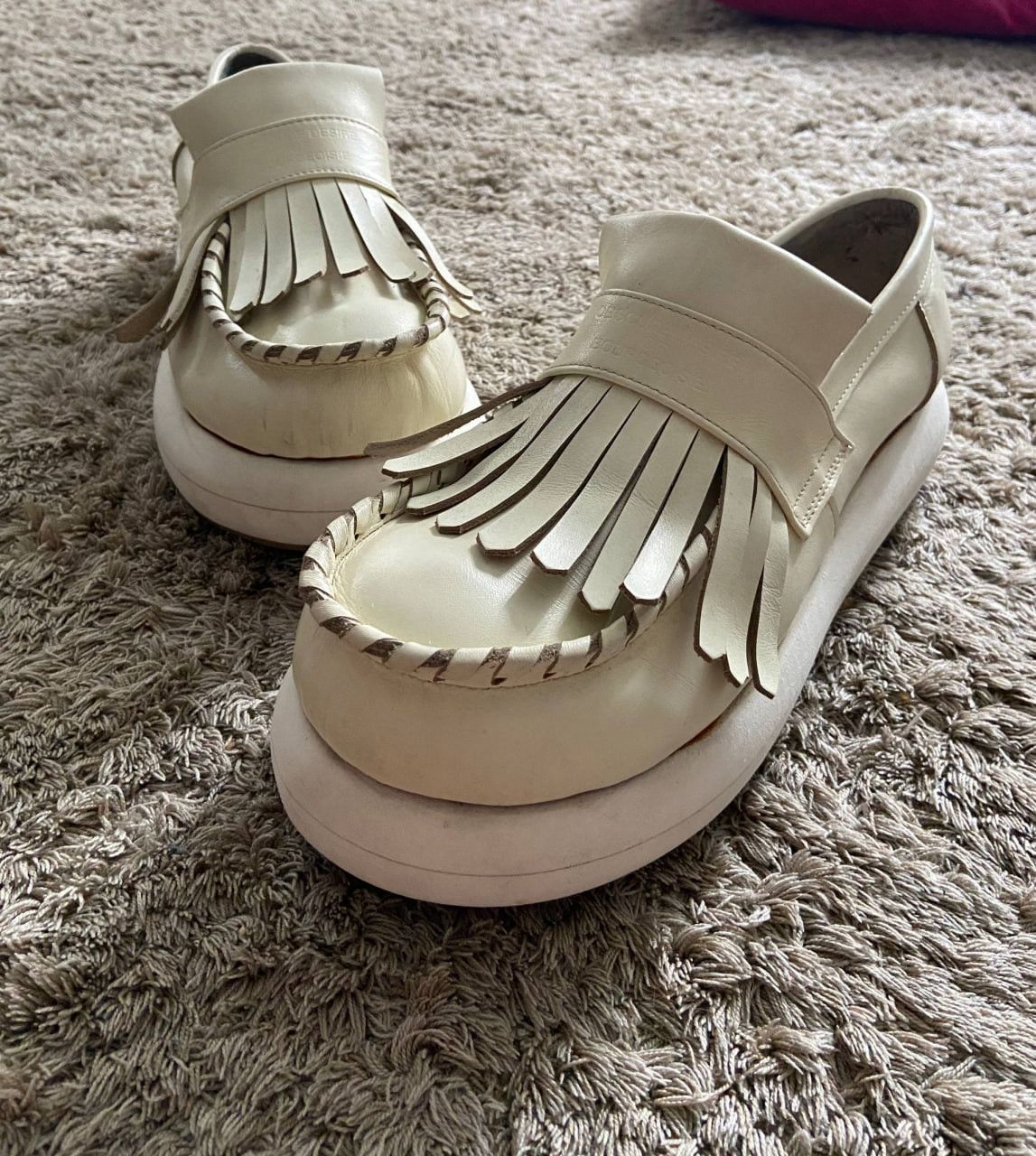 o.d.o.b chunky platform white fringe loafers FW98