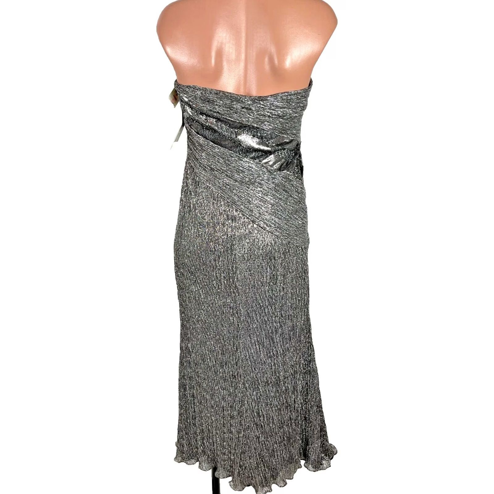 Neiman Marcus VINTAGE Rene Ruiz Neiman Marcus Silver Sequin Cocktail Dress Midi Pleated Metallic Lame Size L / US 10 / IT 46 - 2 Thumbnail