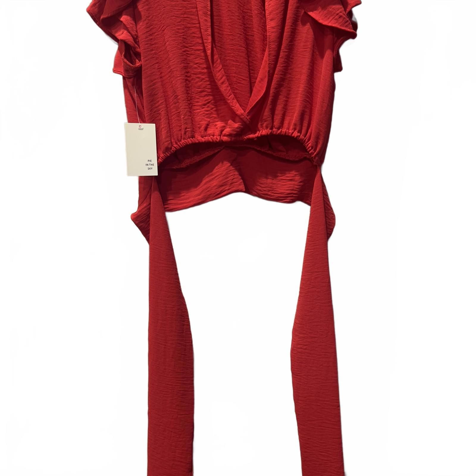 Other Pie In The Sky Elegant Red Ruffled Sleeve Women's Top Size M / US 6-8 / IT 42-44 - 3 Thumbnail