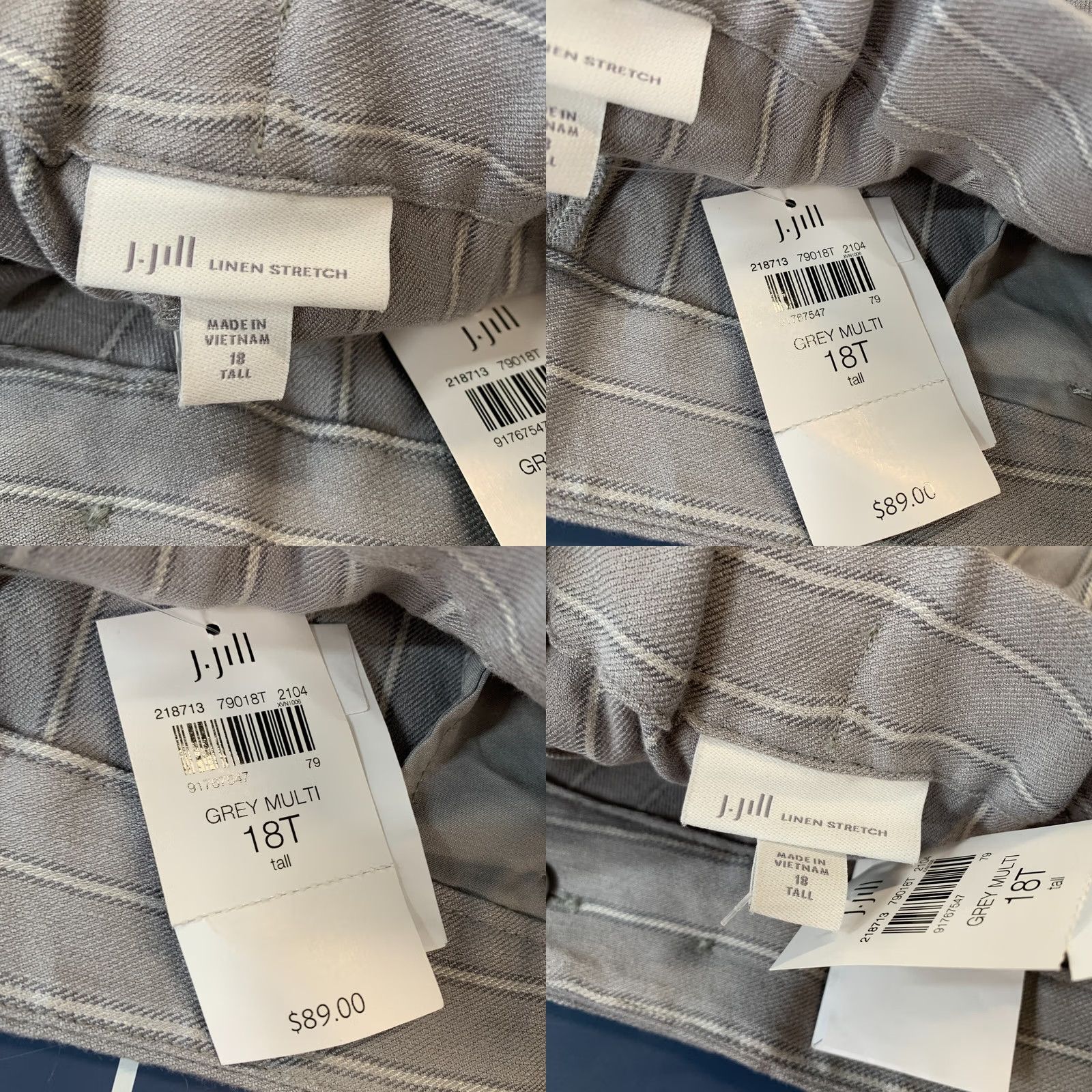 J. Jill J Jill Pants Womens 18 Tall Gray Striped Linen Stretch NWT Size 40" / US 18 - 9 Thumbnail