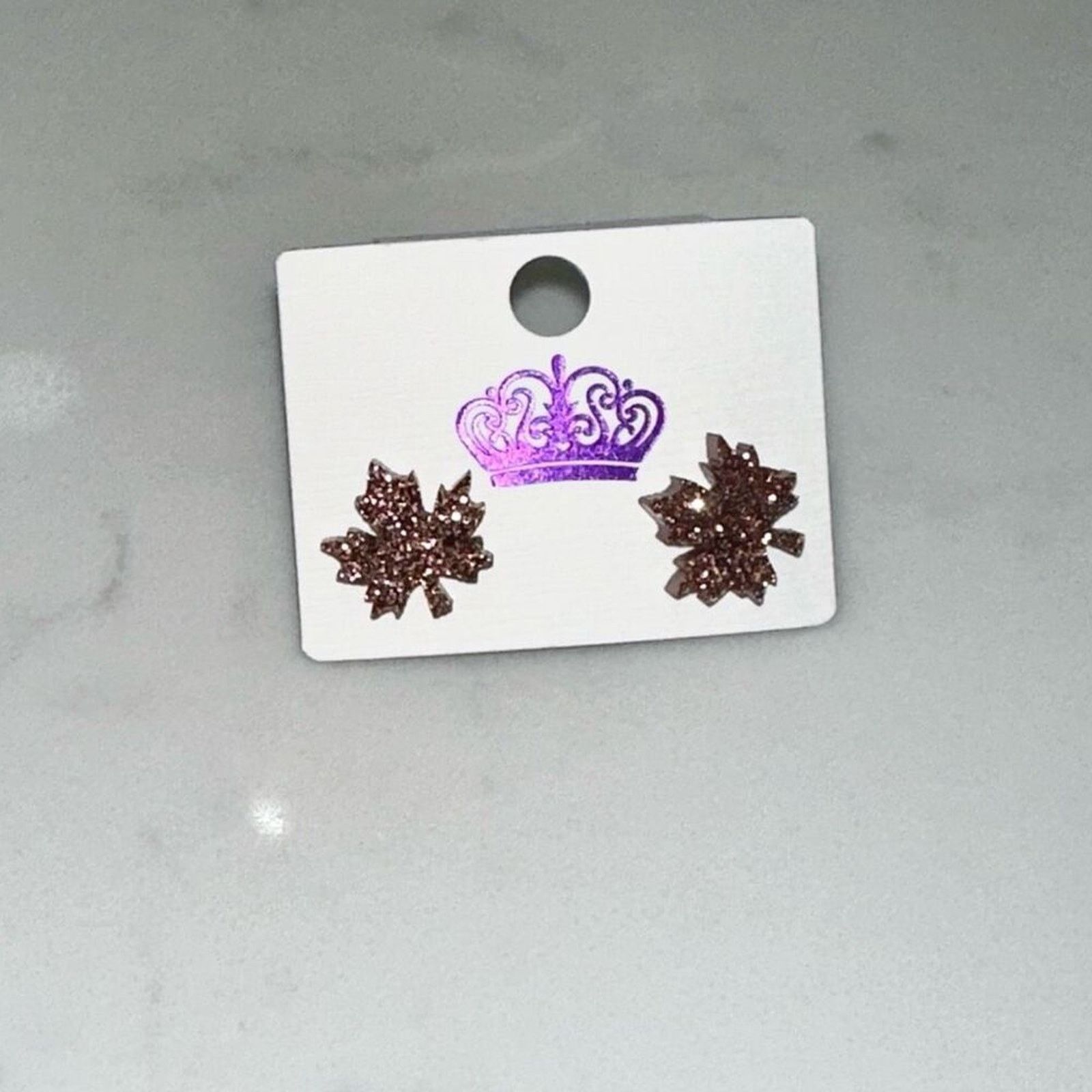 Other Autumn Brown Glitter Leaf Stud Earrings | Sz OS, NWOT Size ONE SIZE - 2 Thumbnail