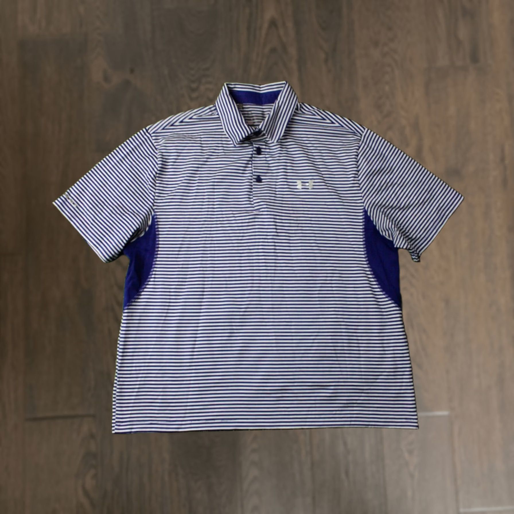 Under Armour UNDER ARMOUR HEATGEAR MEN POLO SHIRT JERSEY MEDIUM BLUE AND WHITE SOLID SHORT SLEEVE BAGGAGE? Size US M / EU 48-50 / 2 - 1 Thumbnail