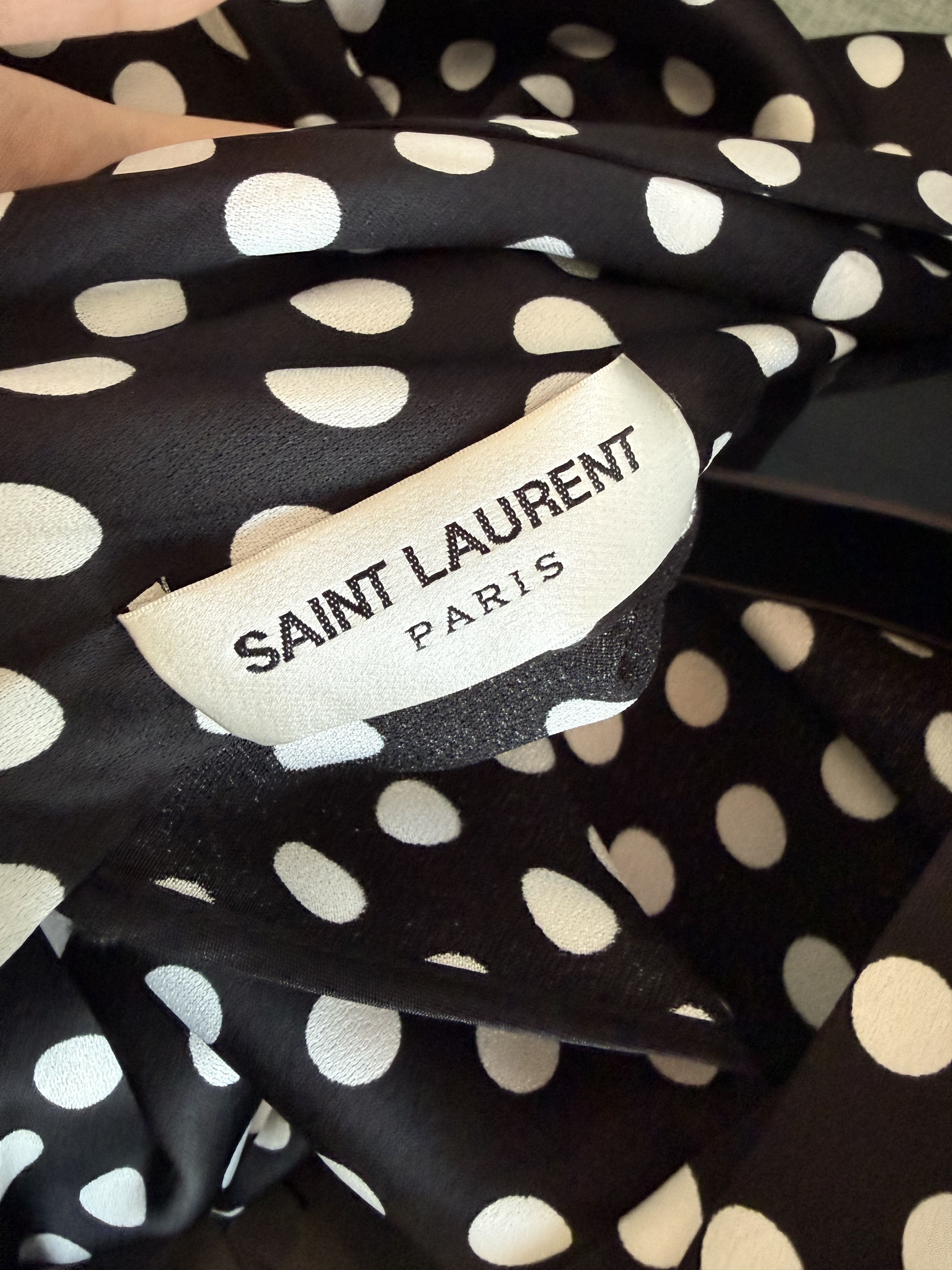 Saint Laurent Paris SS23 Saint Laurent Lavalliere-Neck Satin Polka Dot Blouse Size US L / EU 52-54 / 3 - 9 Thumbnail