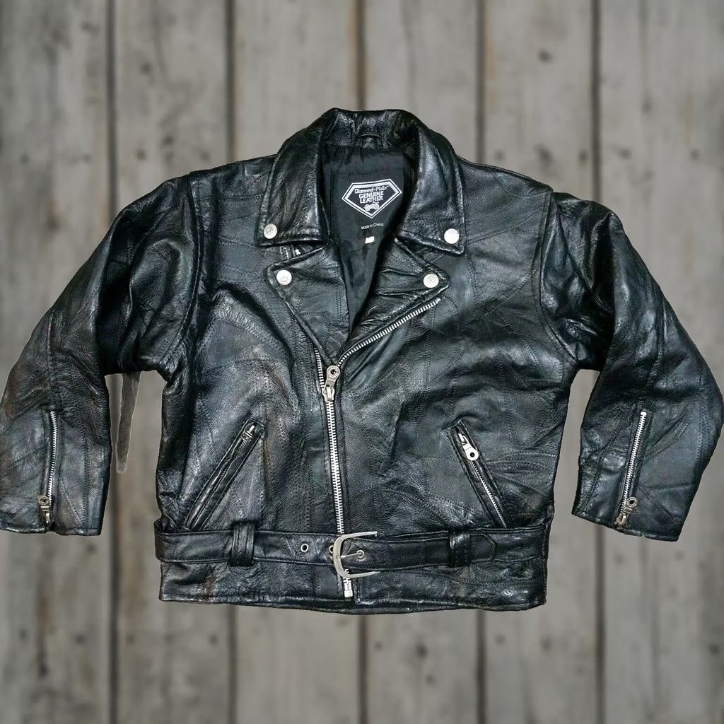 Vintage VINTAGE Diamond Plate Buffalo Leather Motorcycle Jacket Coat Cafe Racer Womens XS Jacket Black 10 Size Regular Size XS / US 0-2 / IT 36-38 - 1 Thumbnail