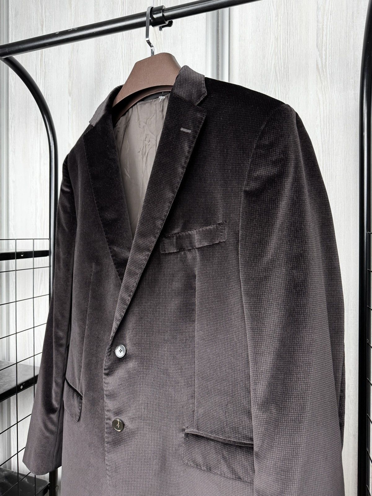 Z Zegna Z ZEGNA Checkered Brown Velvet Velour Notch Lapel Sport Coat Size 44R - 4 Thumbnail