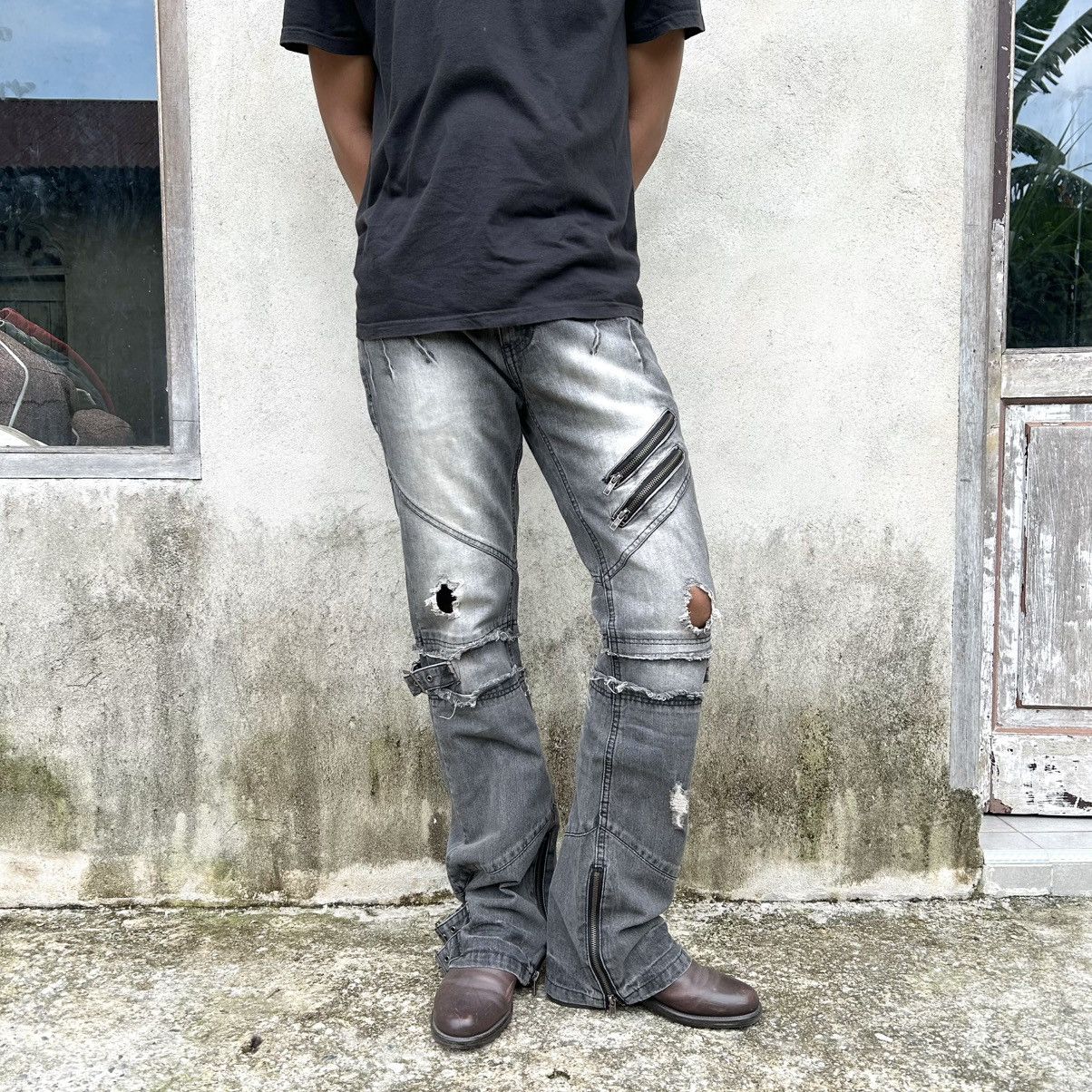 Japanese Brand Black Baccara Multizipper Distressed Bondage Flare Jeans Size US 30 / EU 46 - 1 Thumbnail
