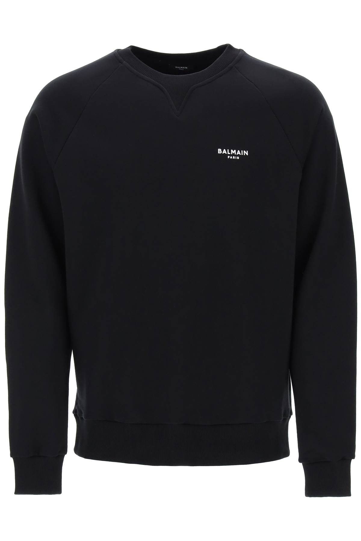 image of Balmain Crew-Neck Sweatshirt With Flocked Logo in Noir Blanc, Men's (Size XL)