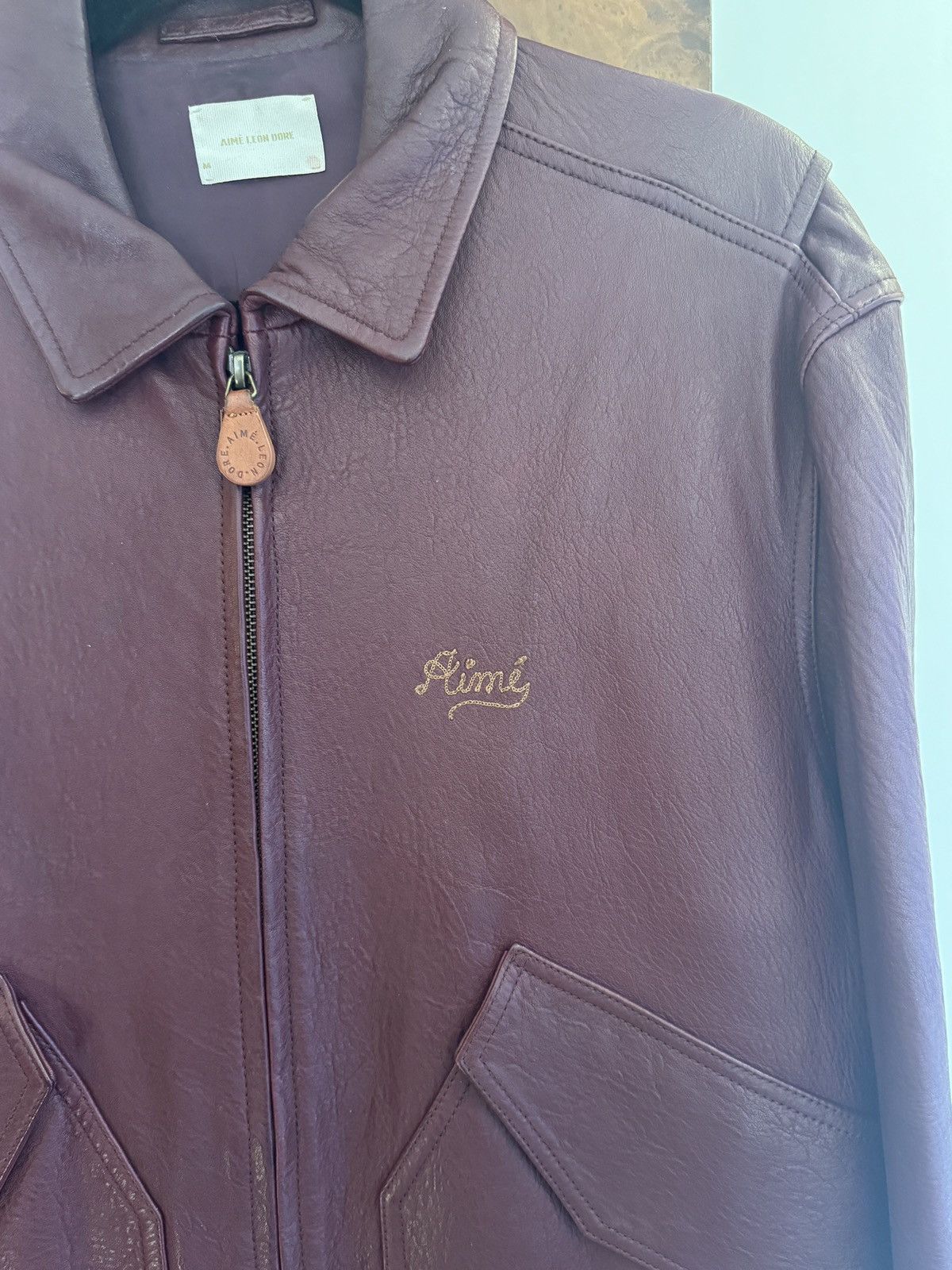Aime Leon Dore Aime Leon Dore Burgundy Leather Jacket with Back Embroidery Size US M / EU 48-50 / 2 - 7 Thumbnail