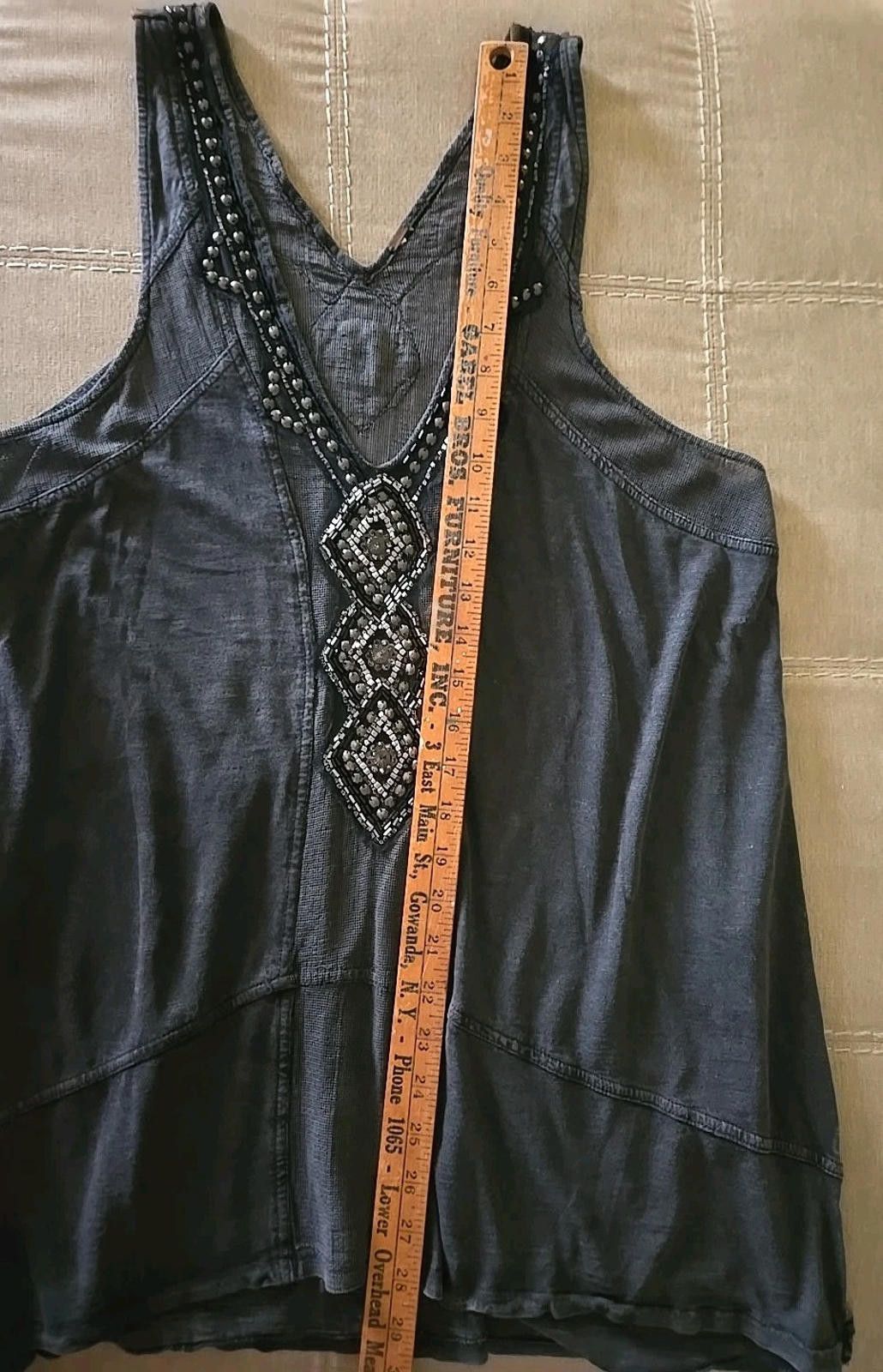 Free People Free People Beaded Tank Tunic Top Black Mesh Embellished Size M / US 6-8 / IT 42-44 - 4 Thumbnail