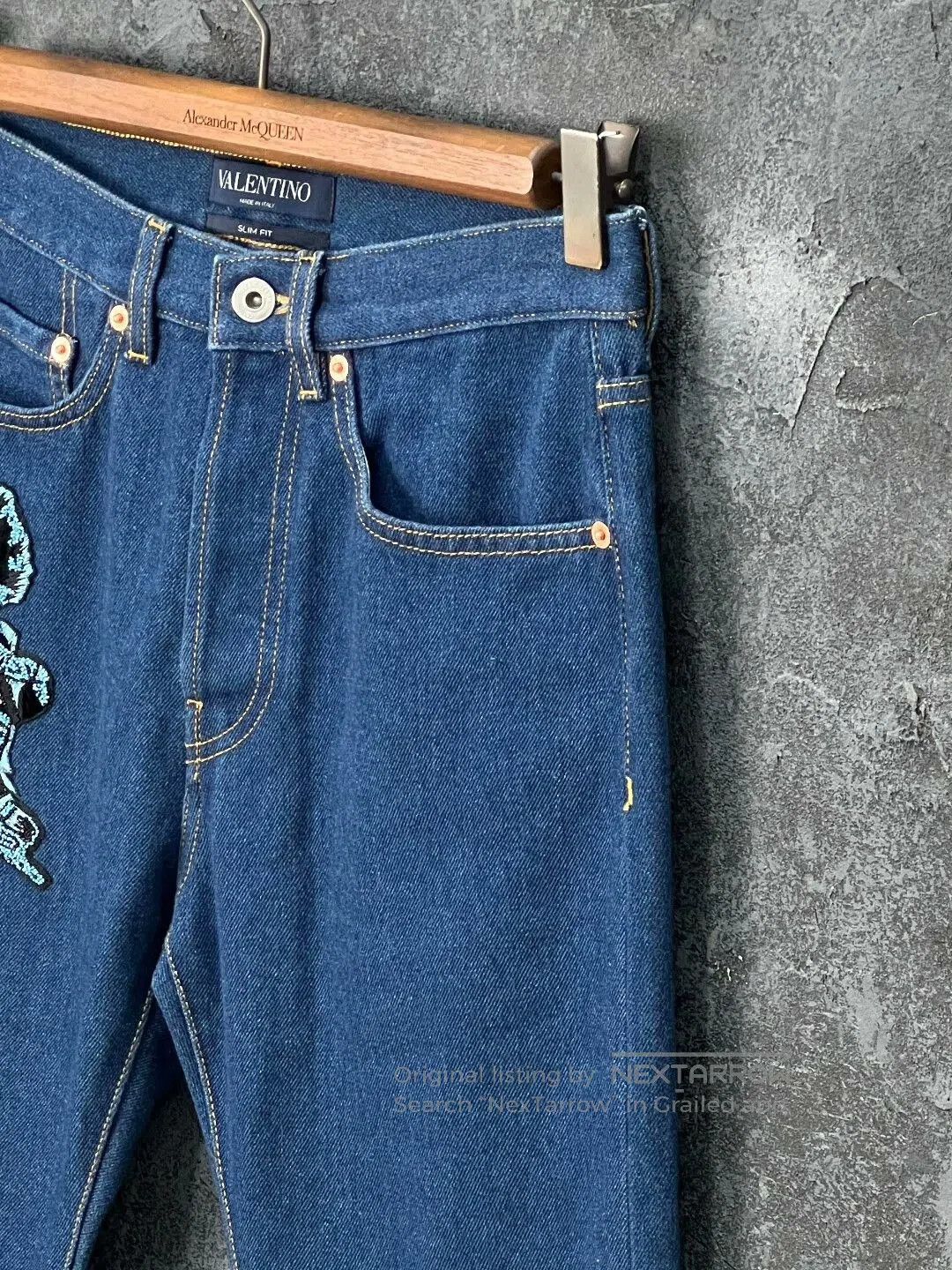 Valentino Blue Embroidered Denim Jeans.