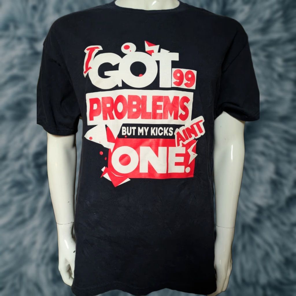 Vintage Snelos 99 Problems But My Kicks Ain't One Sneakers T-Shirt Large Mens Black 100% Cotton Crew Neck Short Sleeve Graphic Tee Shirt Size US L / EU 52-54 / 3 - 1 Thumbnail