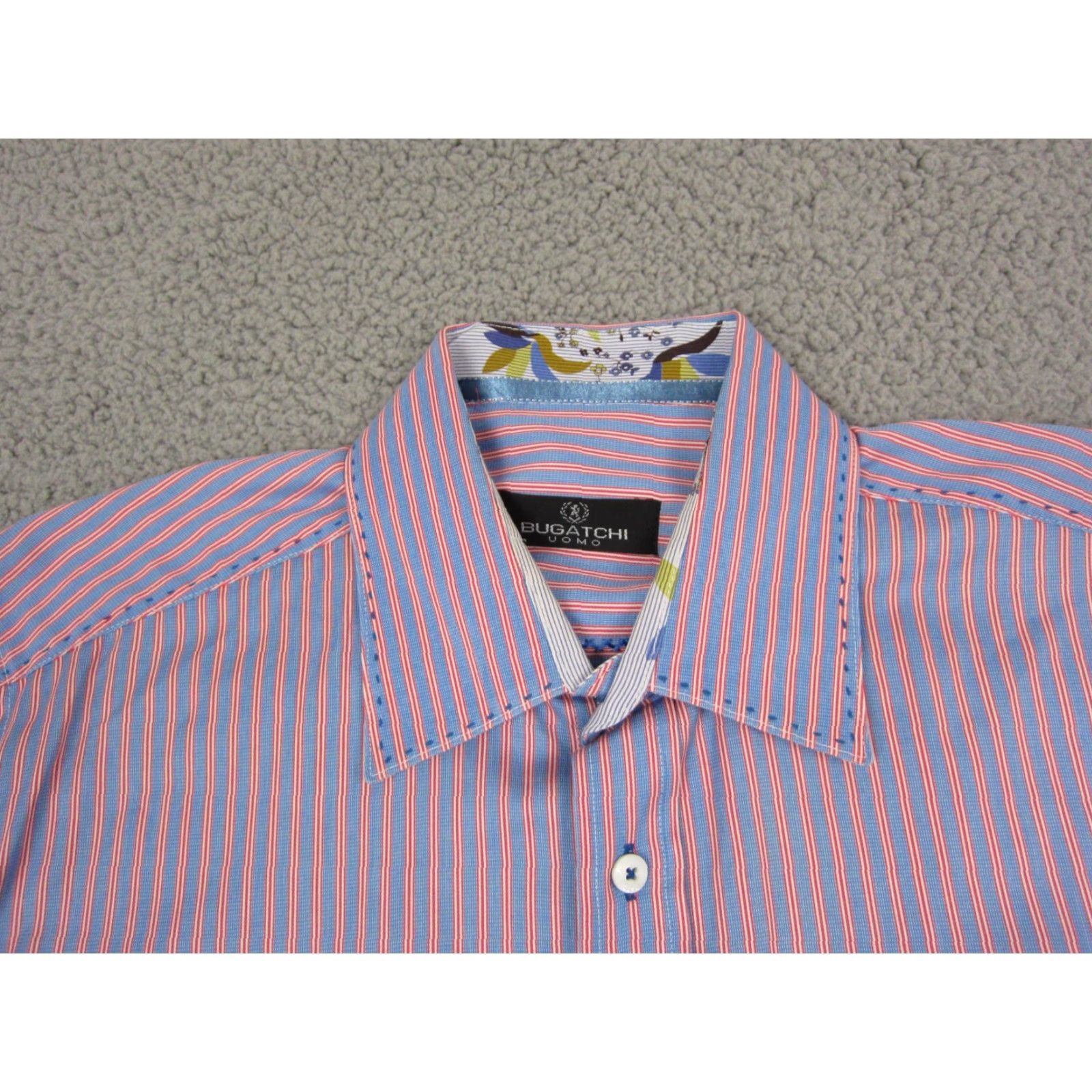 BUGATCHI Bugatchi Shirt Adult Large Button-Up Colorful Blue Red Pink Flip Cuff Mens Size US L / EU 52-54 / 3 - 3 Thumbnail