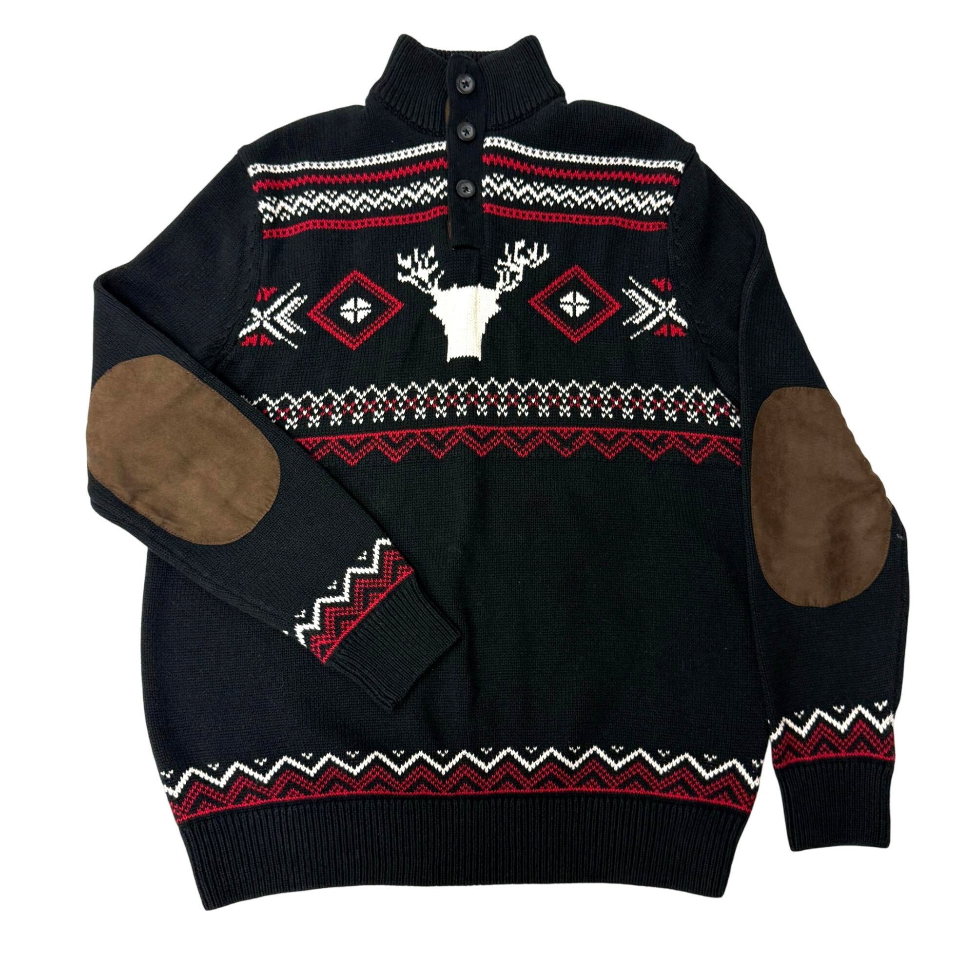 Chaps Black 1/4 Btn Pullover MOCK Neck NORDIC Deer Hunting Sweater Size US S / EU 44-46 / 1 - 3 Thumbnail