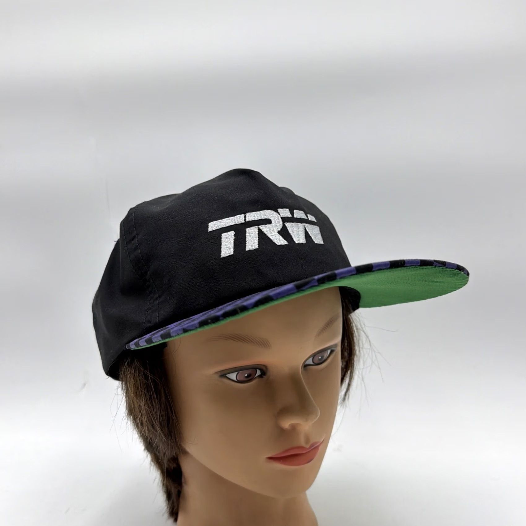 Vintage VINTAGE TRW Hat COMMERCIAL STEERING Black Purple Checkered Flag Bill Snapback Unisex Adults One Size Black Sports Snapback Mens Womens Boys Girls Size ONE SIZE - 2 Thumbnail