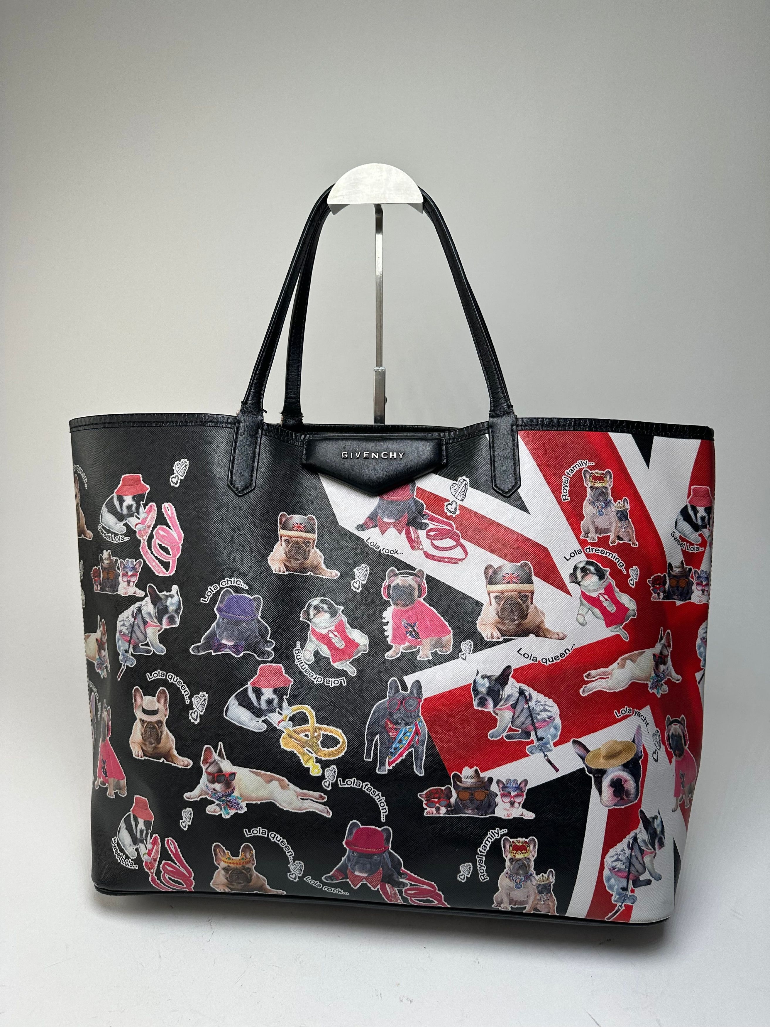Givenchy Vintage Lola Bulldog Print Coated Canvas Tote Black Red Whit Size ONE SIZE - 1 Thumbnail