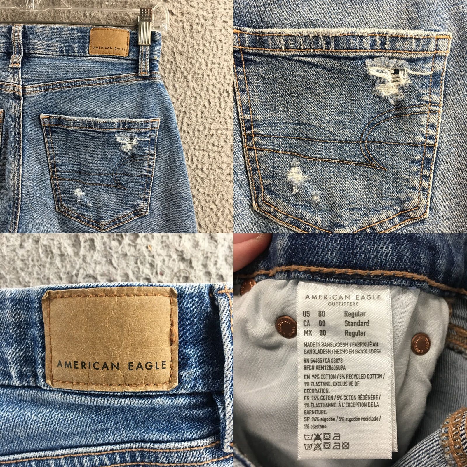 Vintage American Eagle Slim Straight Jeans Womens 00 Blue Distressed Mid Rise Zip Fly Jeans Size 24" / US 00 / IT 34 - 10 Thumbnail