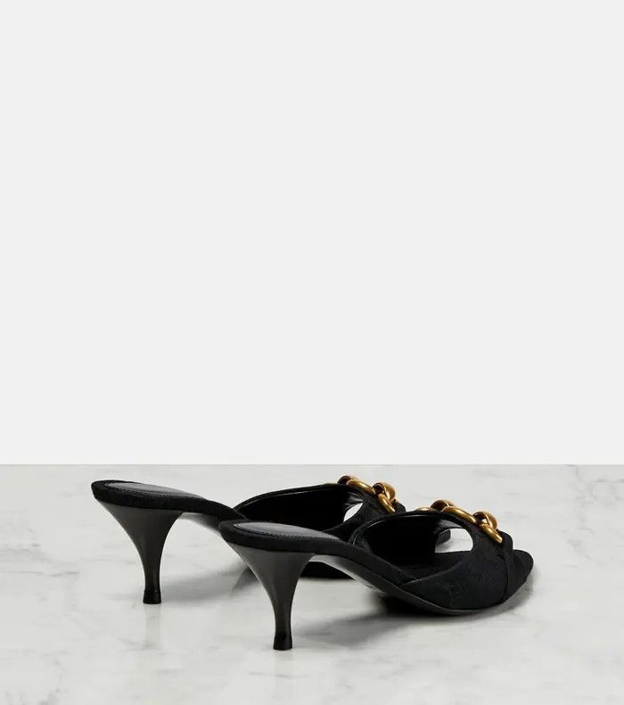 Saint Laurent Paris o1la1rc1a0925 Le Maillon Mules Jacquard Heels in Black Size US 9 / IT 39 - 8 Thumbnail