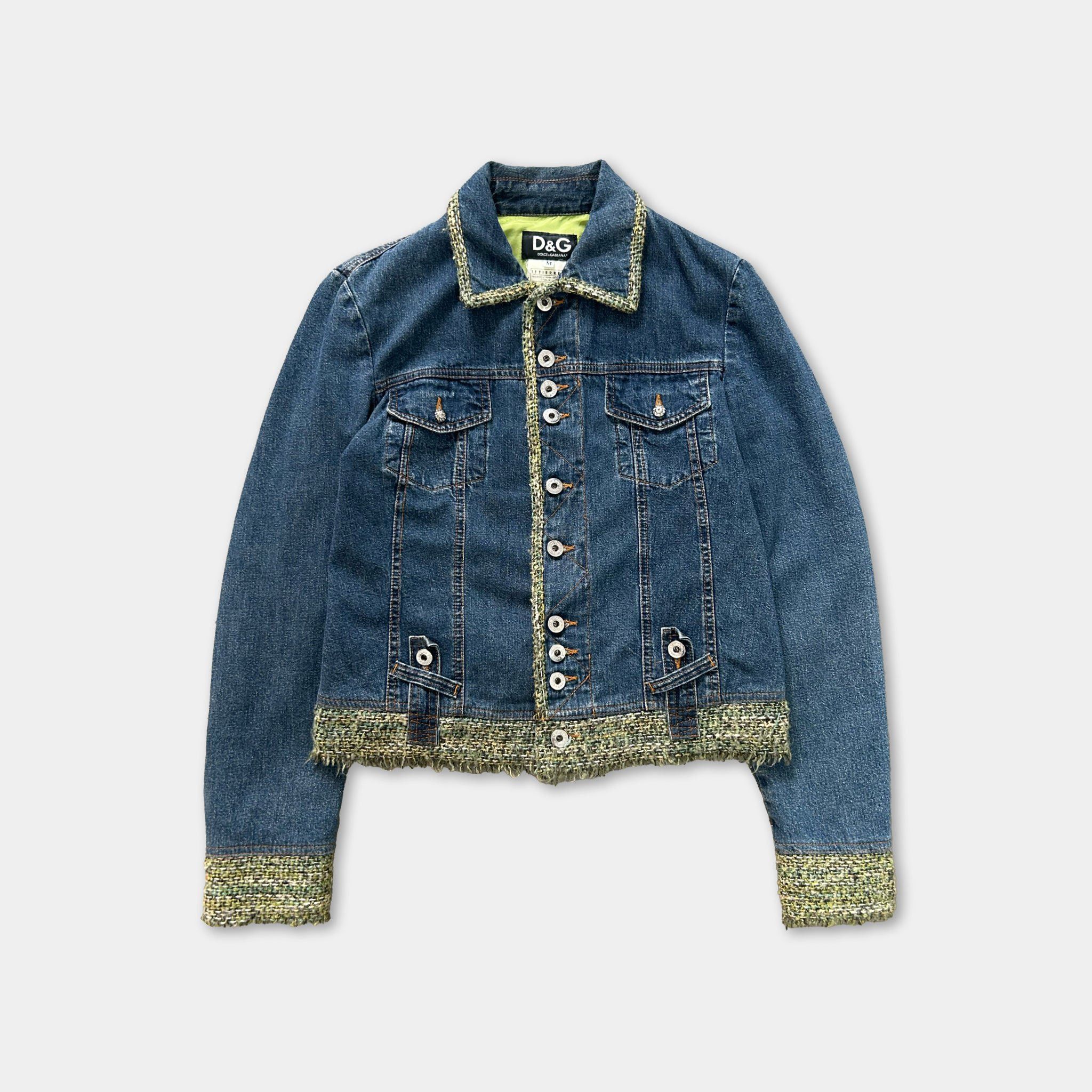 Dolce & Gabbana Dolce & Gabbana Tweed Fringed Denim Jacket Size US S / EU 44-46 / 1 - 1 Thumbnail