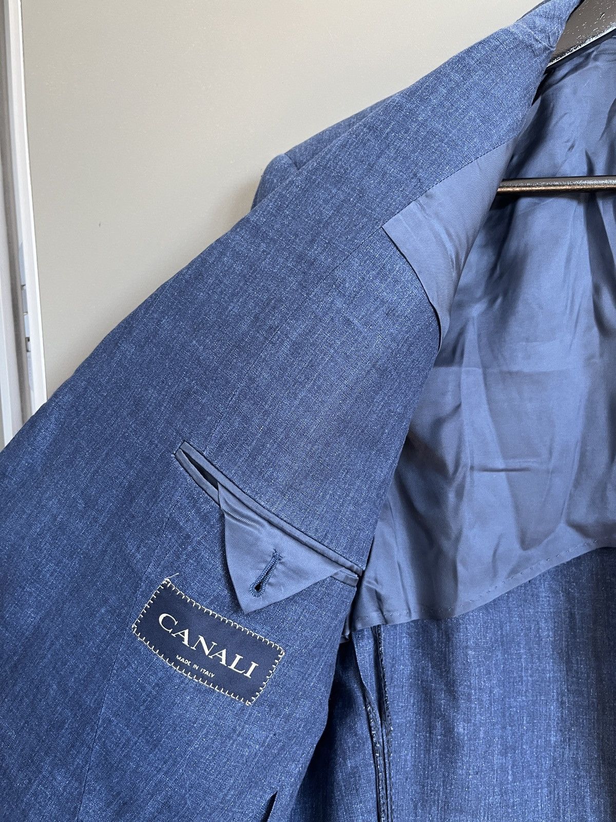 Canali CANALI Luxury Three Buttons Linen Blue Classic Sport Blazer Size 50R - 17 Thumbnail