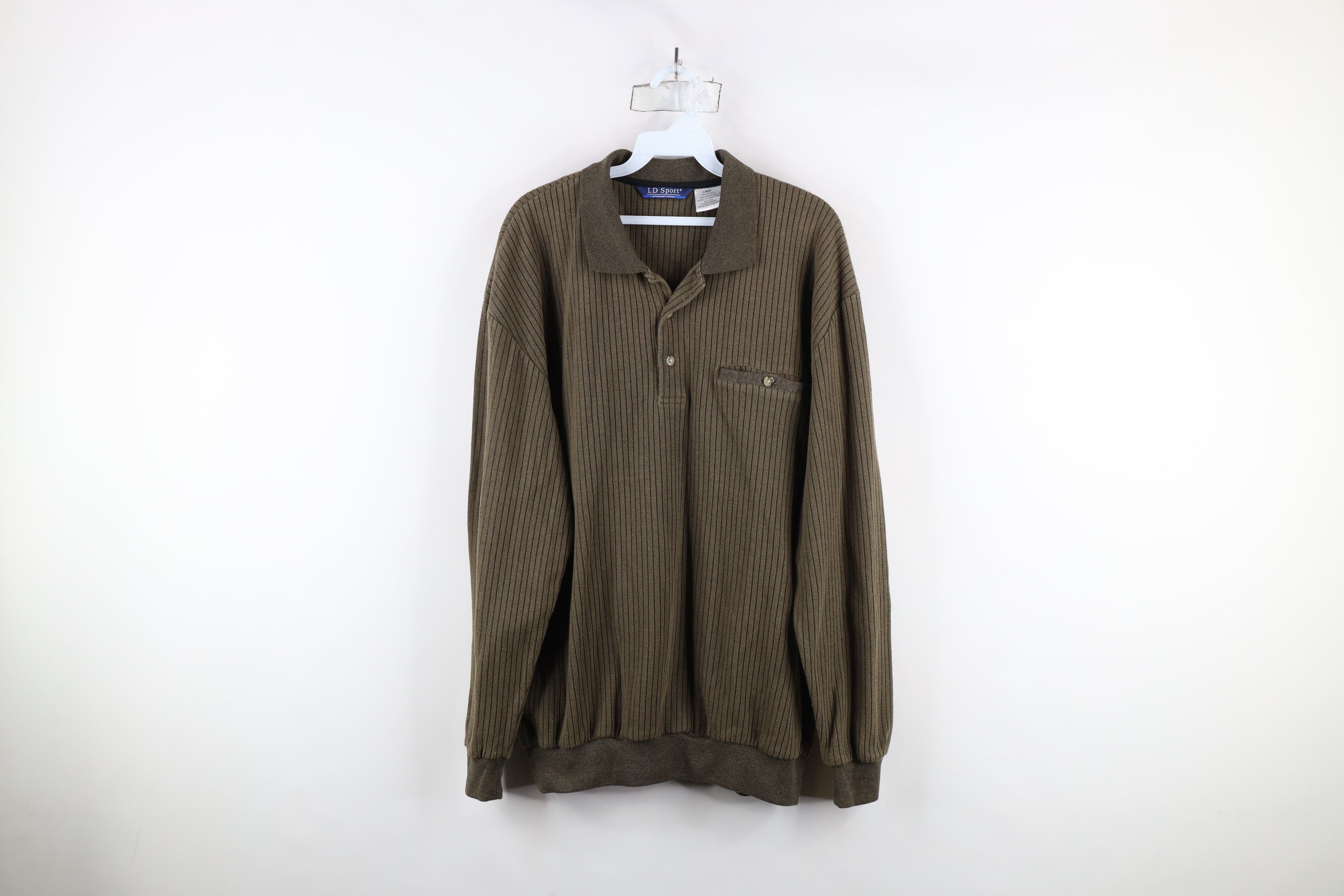 Vintage Vintage 90s Streetwear Ribbed Knit Pullover Polo Shirt Size US L / EU 52-54 / 3 - 1 Thumbnail
