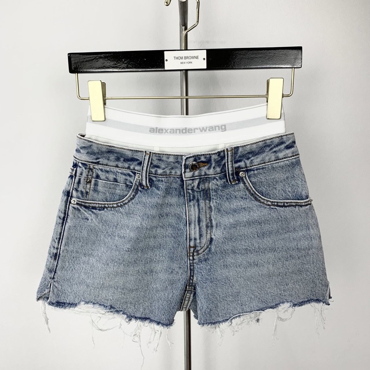 Alexander Wang Alexander Wang Fake Two-piece Low-rise Denim Shorts K26WX Size 24" / US 00 / IT 34 - 1 Thumbnail