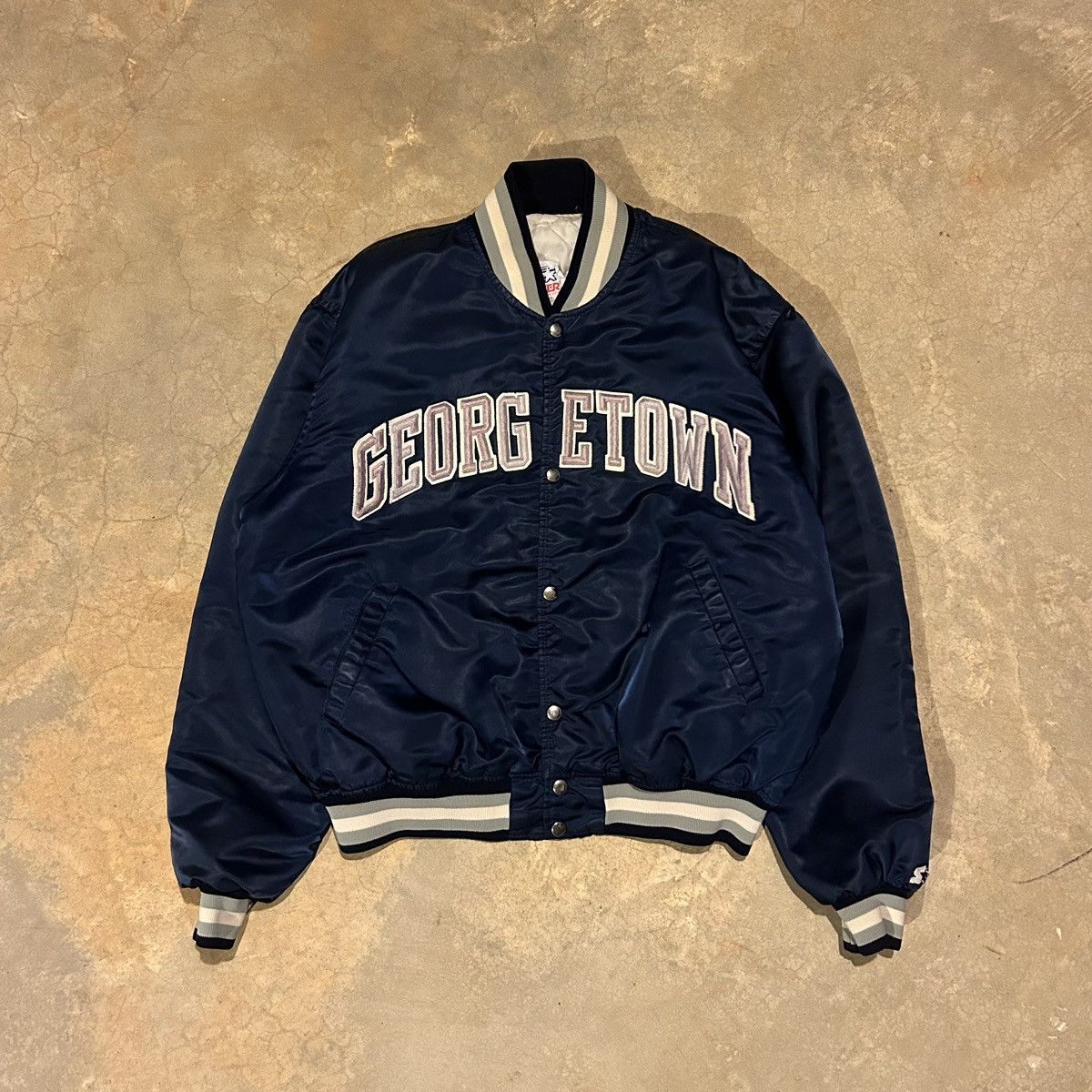 image of NCAA x Starter Crazy Vintage 80's Starter Georgetown Satin Jacket College in Navy, Men's (Size XL)