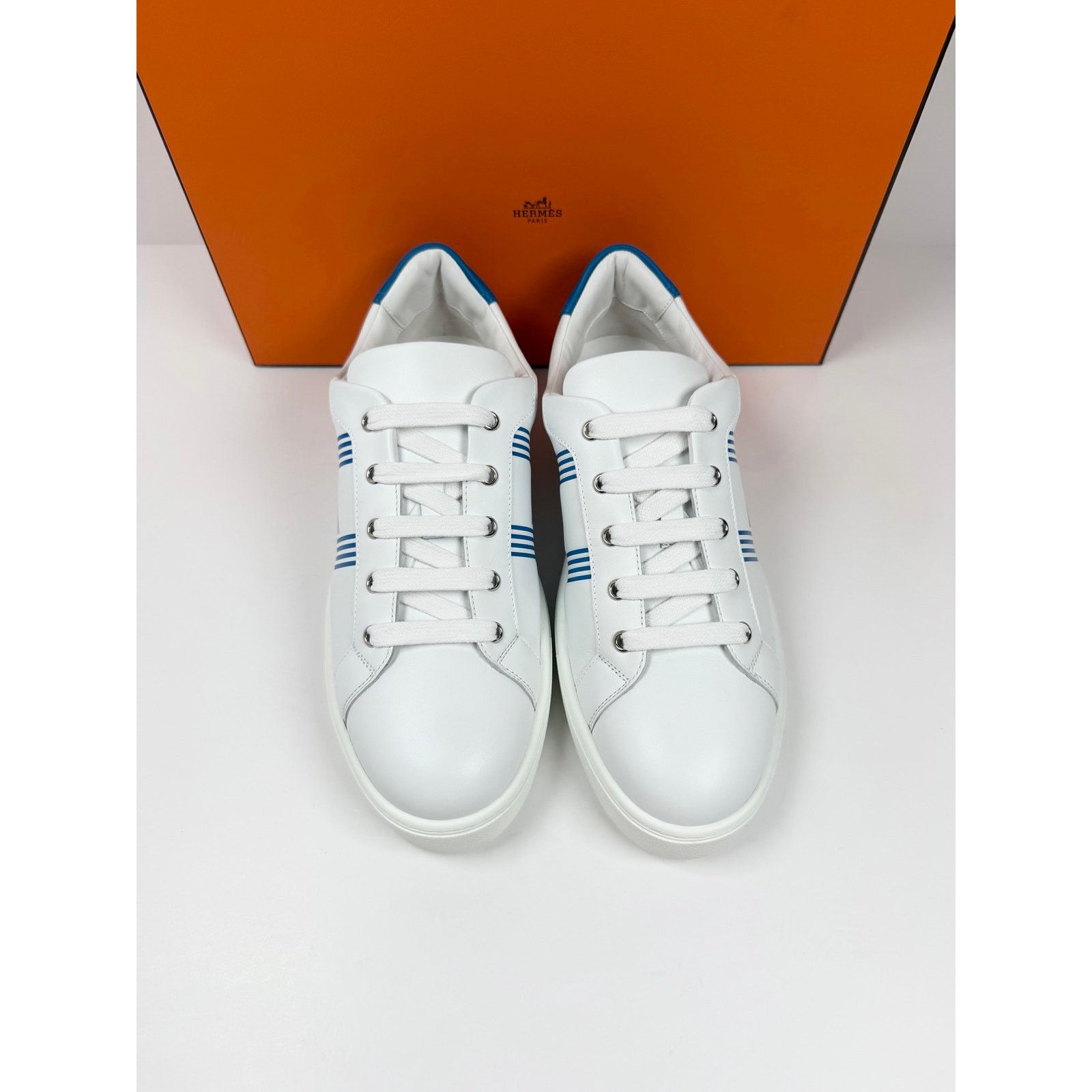 Hermes Size 8.5 - Hermes Advantage White Blue Leather Sneakers NEW Size US 8.5 / EU 41-42 - 4 Thumbnail