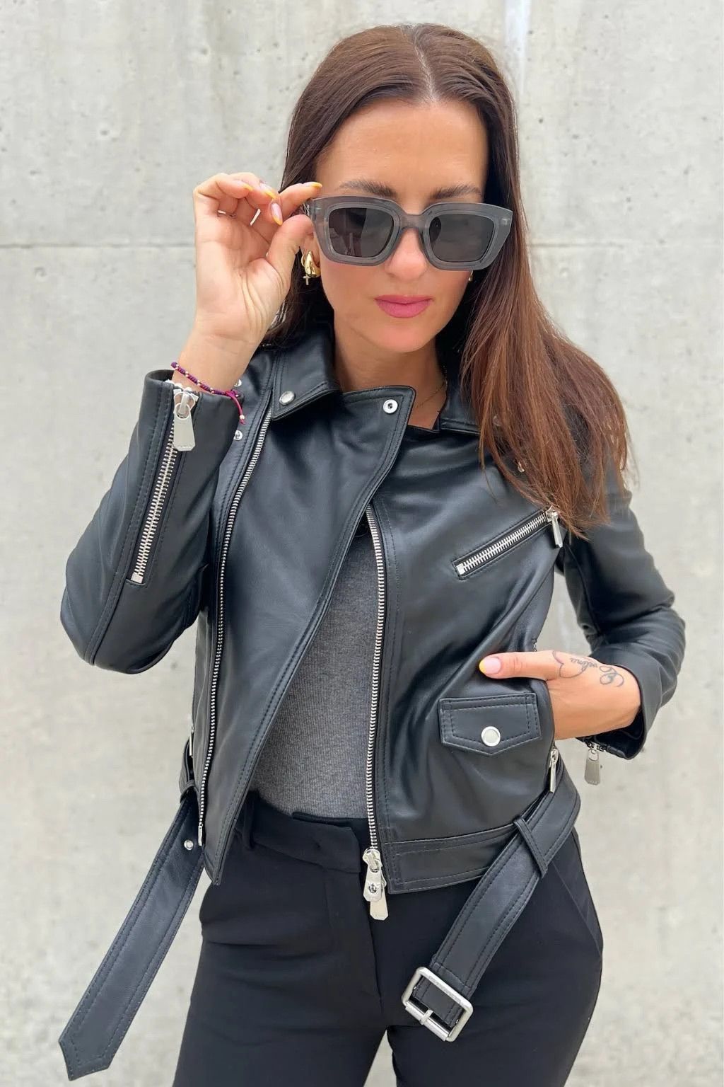 Pinko o1s22i1n0824 Nappa Leather Biker Jacket in Black Size M / US 6-8 / IT 42-44 - 3 Thumbnail