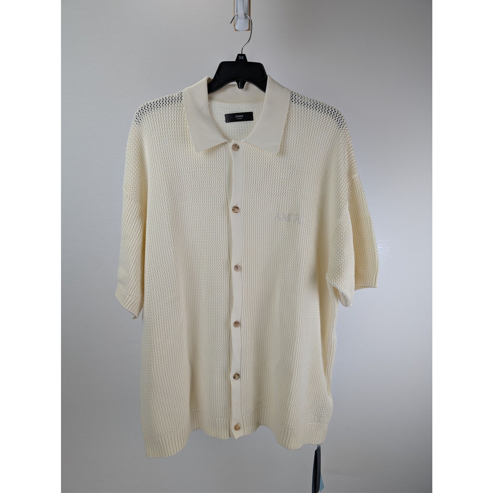 Amiri o1rshd1 Amiri Crochet Button up Half Sleeve Shirt in Ivory Size US XL / EU 56 / 4 - 9 Thumbnail