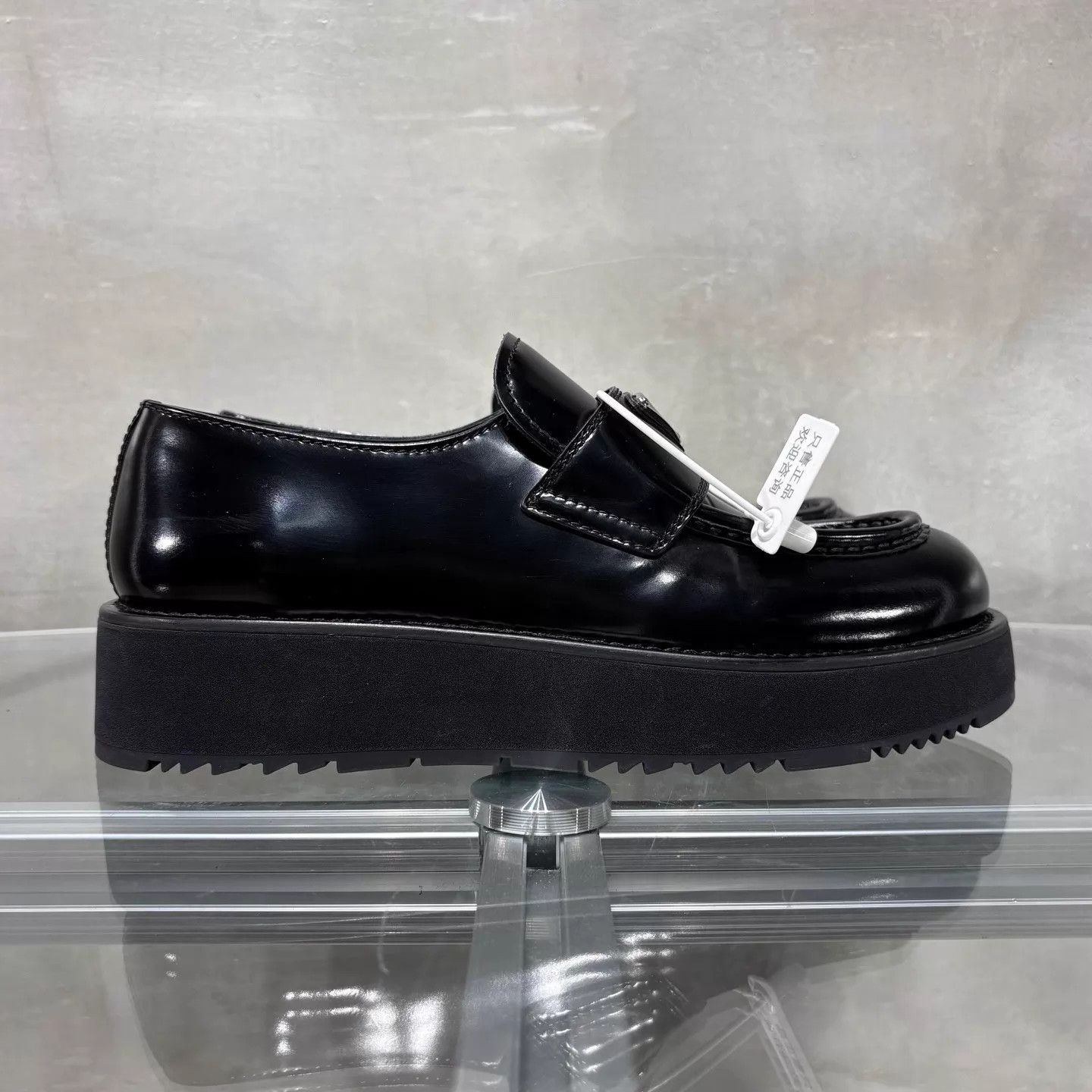Prada Prada Triangle Logo Thick Sole Black Leather Derby Size US 8 / IT 38 - 4 Thumbnail