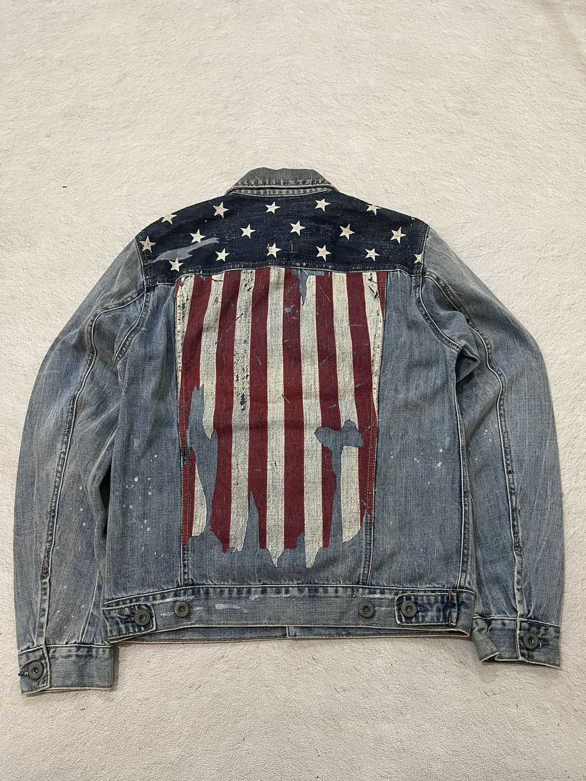 Helmut Lang 2000s Japanese America Flag Distressed Trucker y2k Lgb Ifsix Size US M / EU 48-50 / 2 - 2 Thumbnail