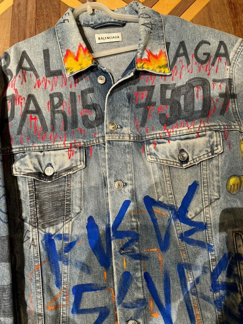 Balenciaga Balenciaga oversized plaid graffiti casual denim jacket-250 Size XS / US 0-2 / IT 36-38 - 3 Thumbnail