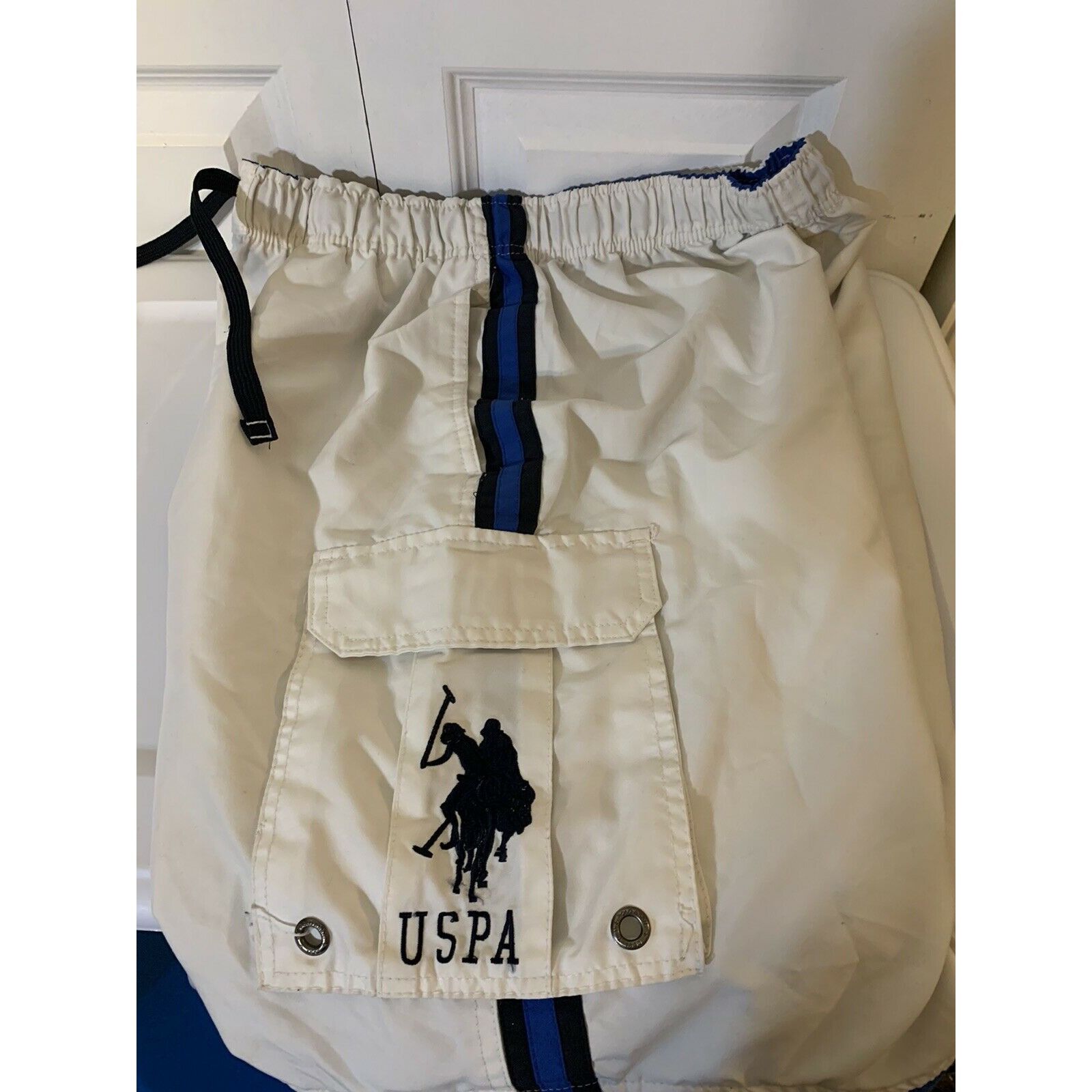 U.S. Polo Assn. U.S. Polo Assn Men's Sz L Swim Trunks Board Shorts White Blu Size US 35 - 1 Thumbnail