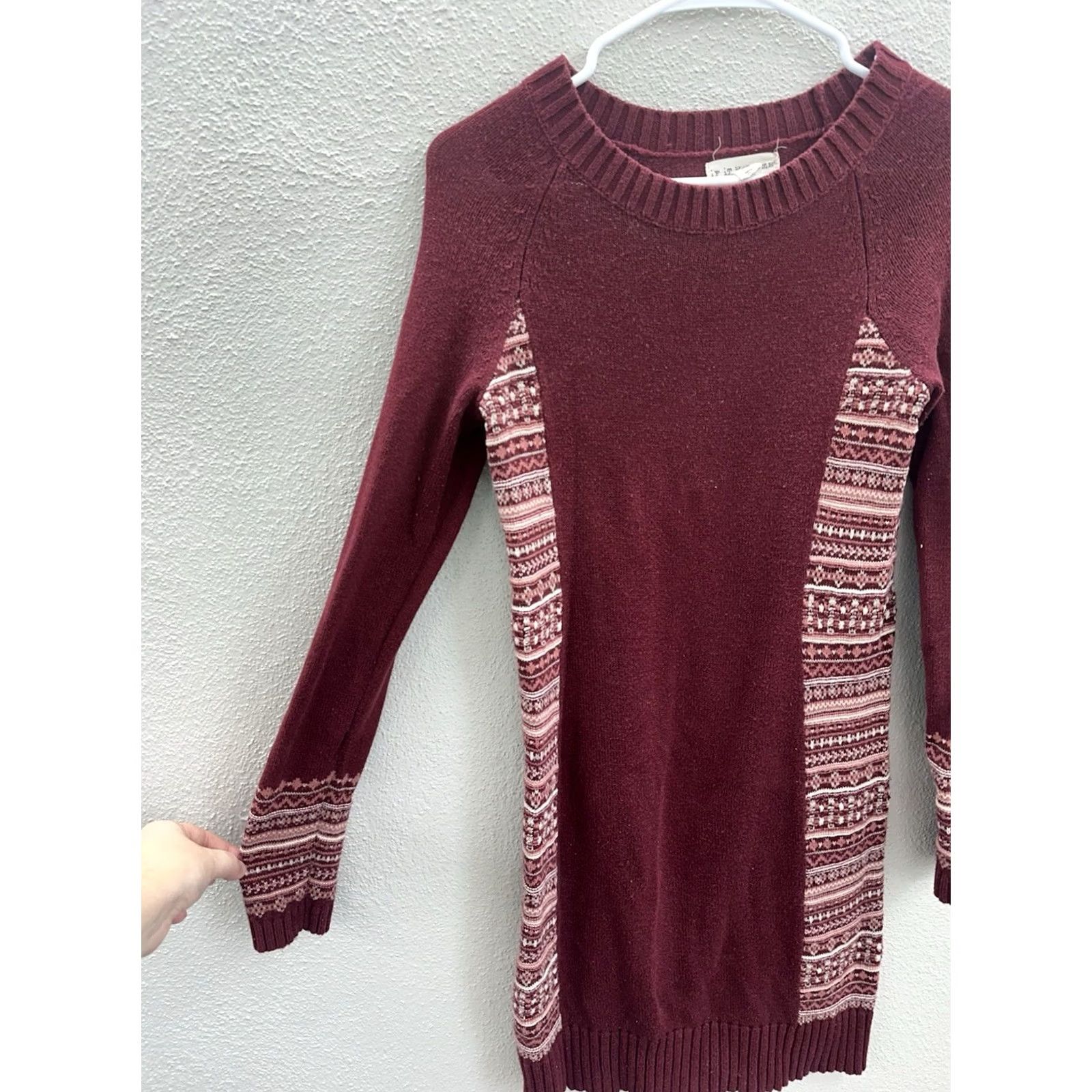 Vintage If It Were Me Womens Sweater Dress XS Red Long Sleeve Knit Fair Isle Detail Dress Size XS / US 0-2 / IT 36-38 - 2 Thumbnail