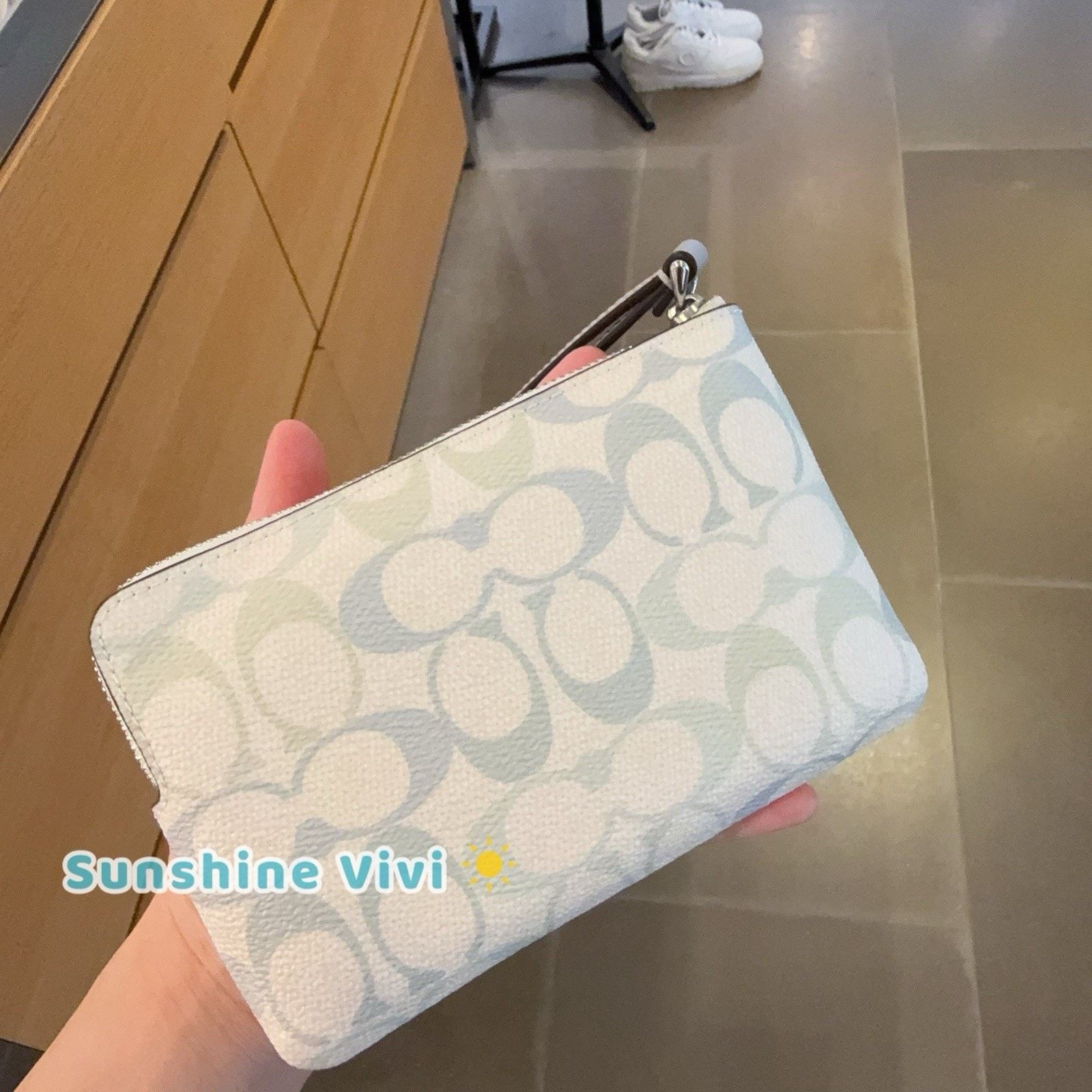 Coach NWT Coach Corner Zip Wristlet Canvas Silver/Chalk/Blue CEF73 Size ONE SIZE - 3 Thumbnail