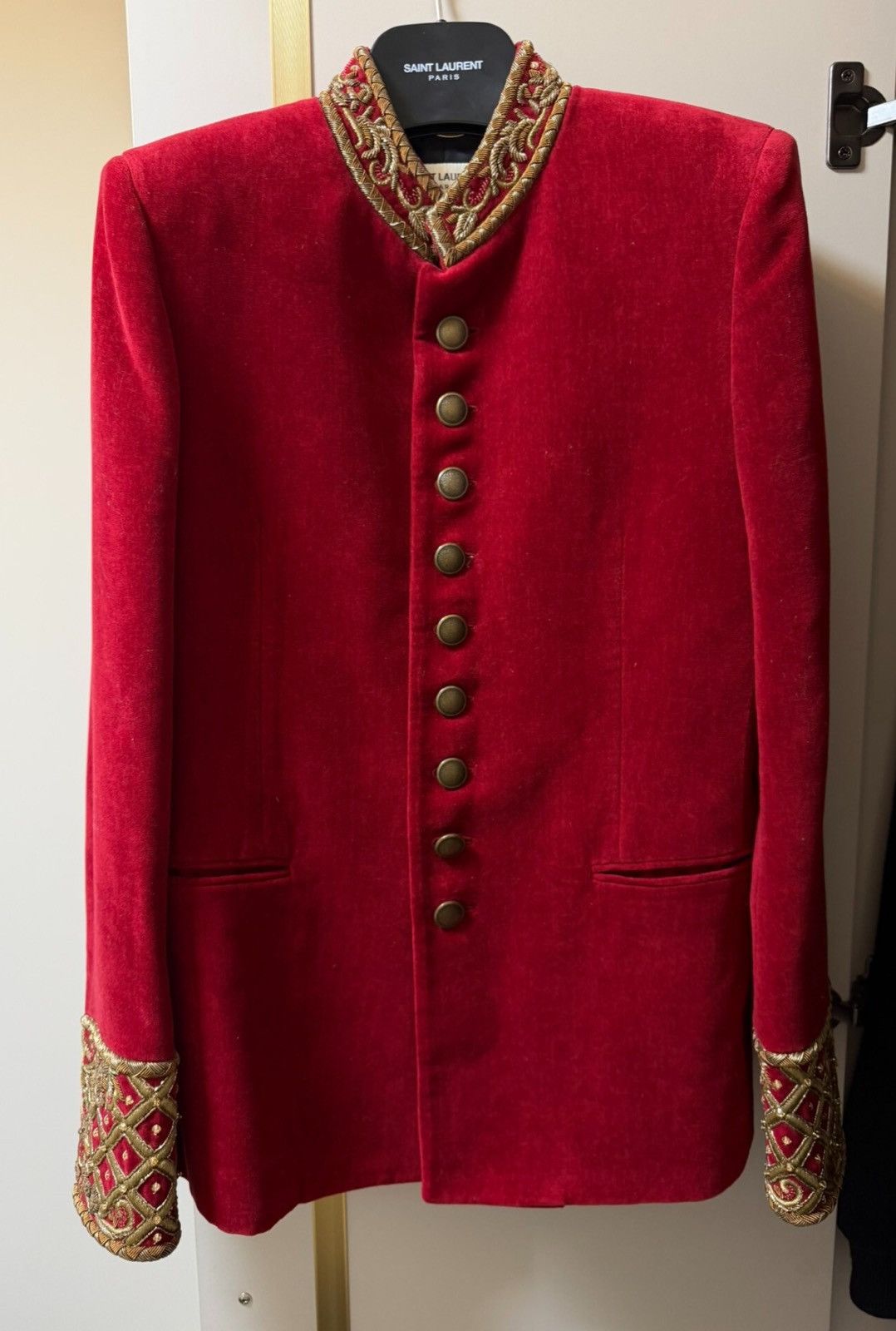 Saint Laurent Paris Saint Laurent 18FW Red Velvet Court Jacket Vaccarello Size S / US 4 / IT 40 - 1 Thumbnail