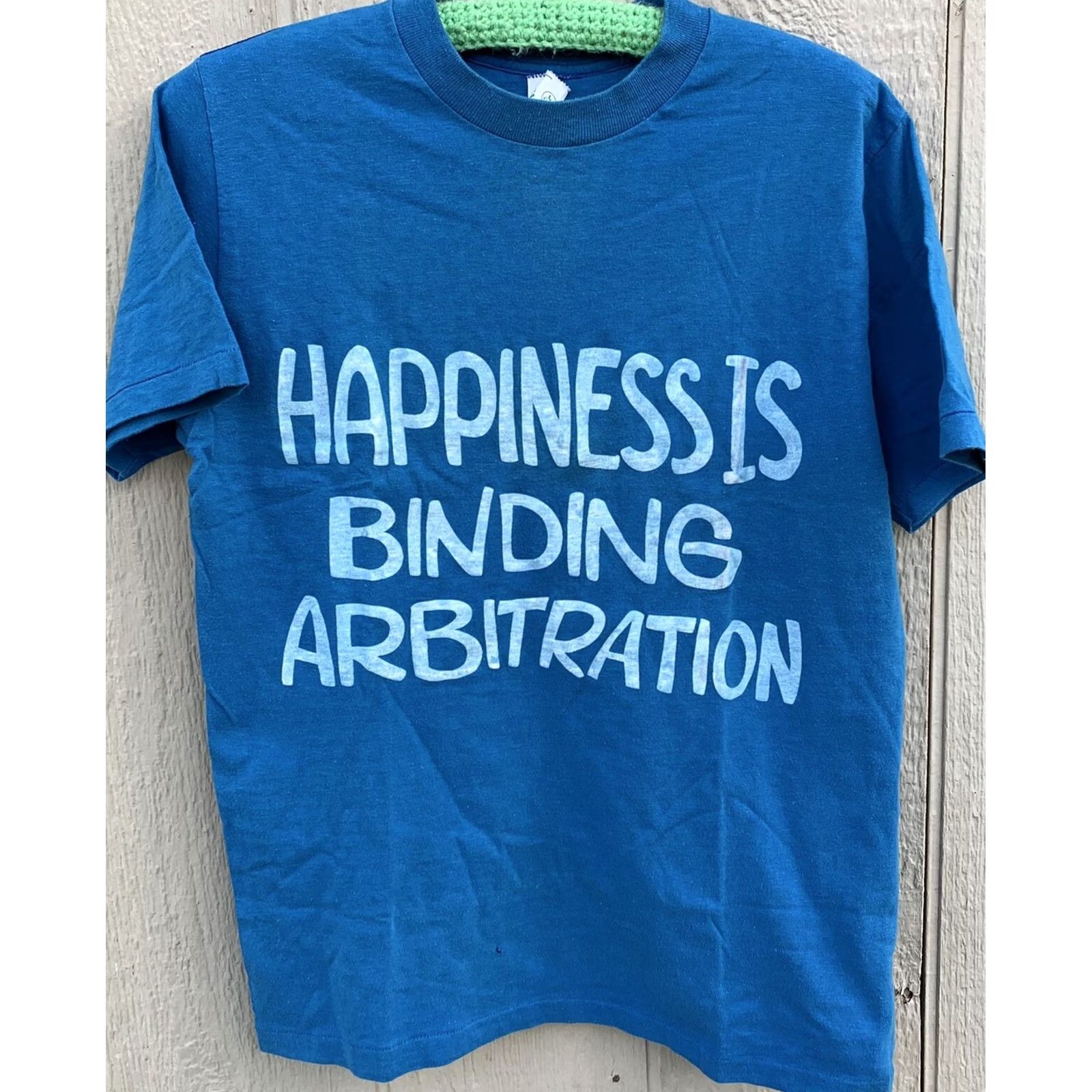Vintage VINTAGE Happiness Is Binding Arbitration t shirt Big Valley Mens Large Blue Cotton Graphic Tee 70s 80s RN 47716 Size US L / EU 52-54 / 3 - 3 Thumbnail