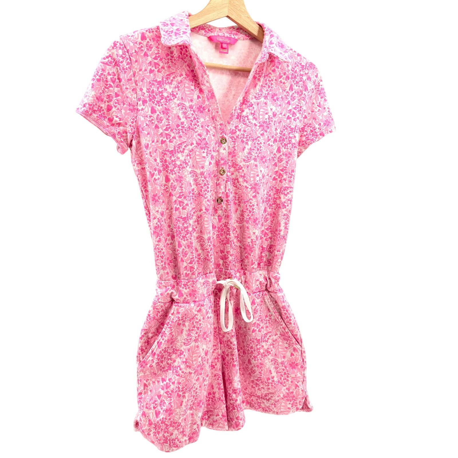 Lilly Pulitzer Lilly Pulitzer Pink Floral Heart Print Jersey Knit Romper Size 27" / US 4 / IT 40 - 1 Thumbnail