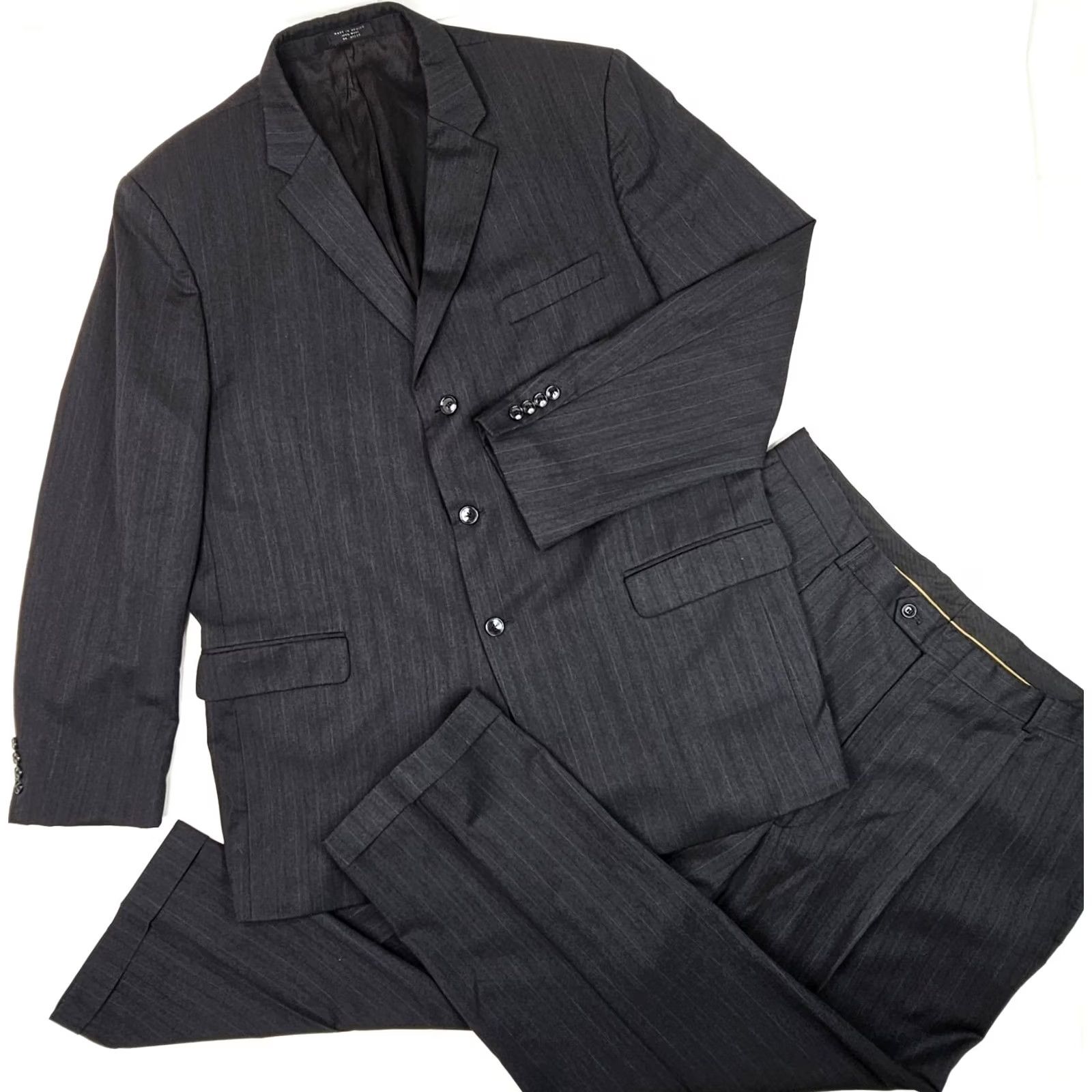 Jones New York Jones New York Wool Pinstripe Suit Men Jacket 42x29 Gray Slacks 2 Piece Vintage Not Applicable Size 48R - 2 Thumbnail